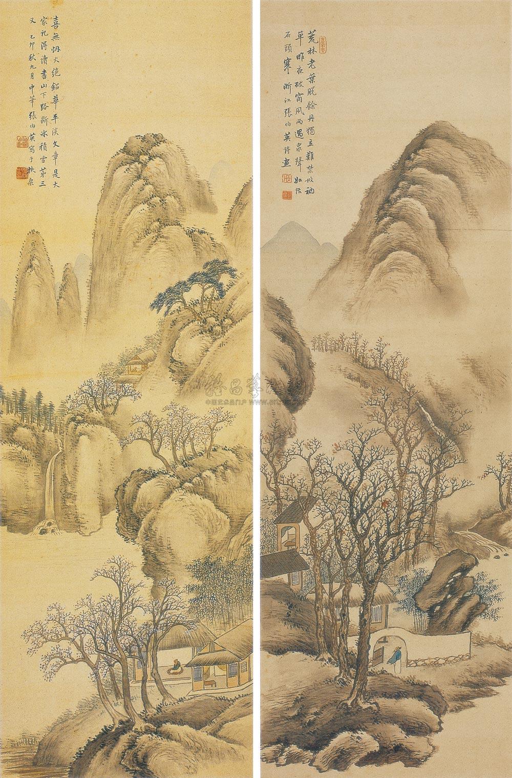 1867 1915年作 林泉幽居图春溪云岚图 (二幅) 立轴 设色绢本