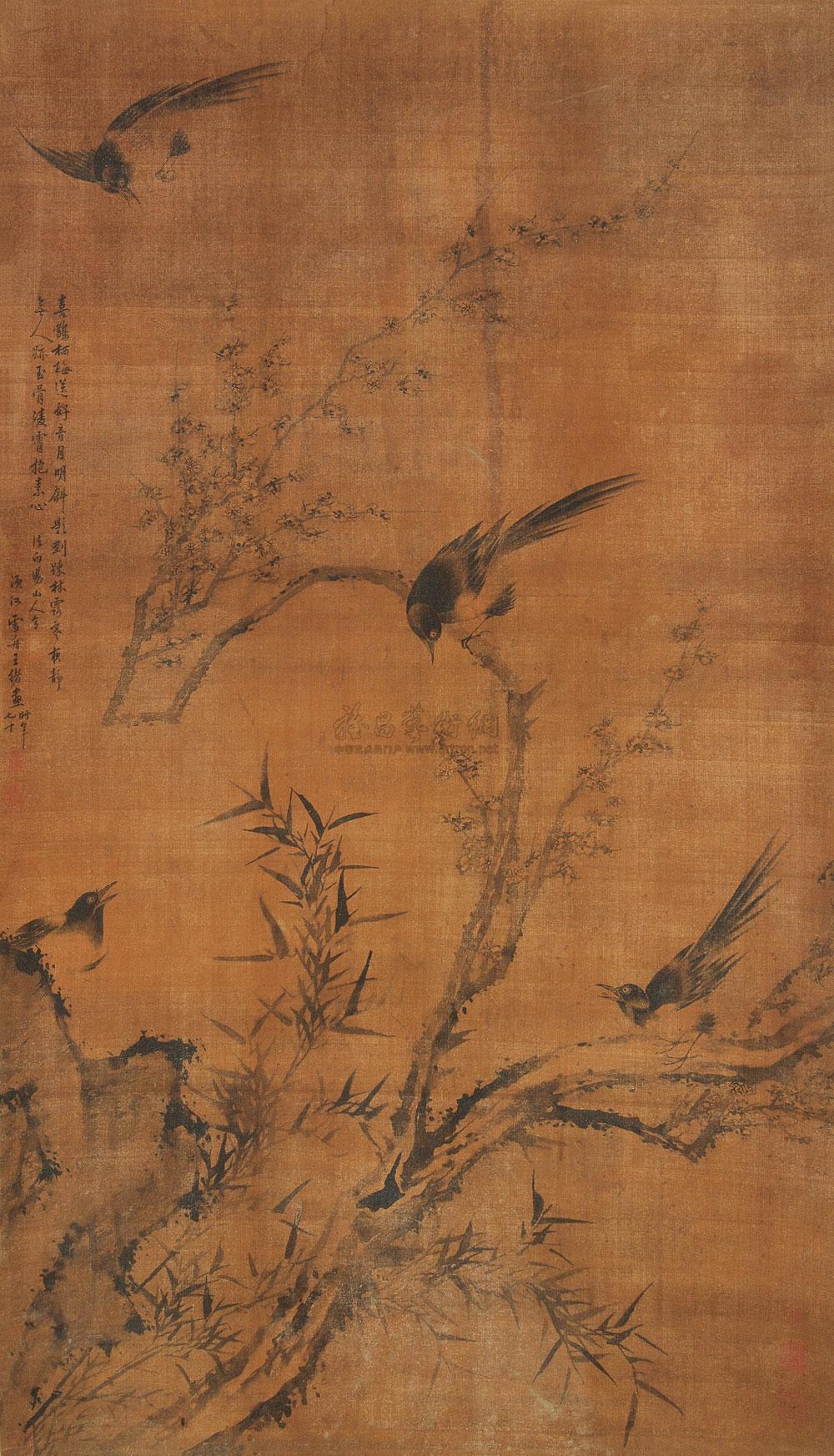 0307 四喜图 镜片 绢本水墨