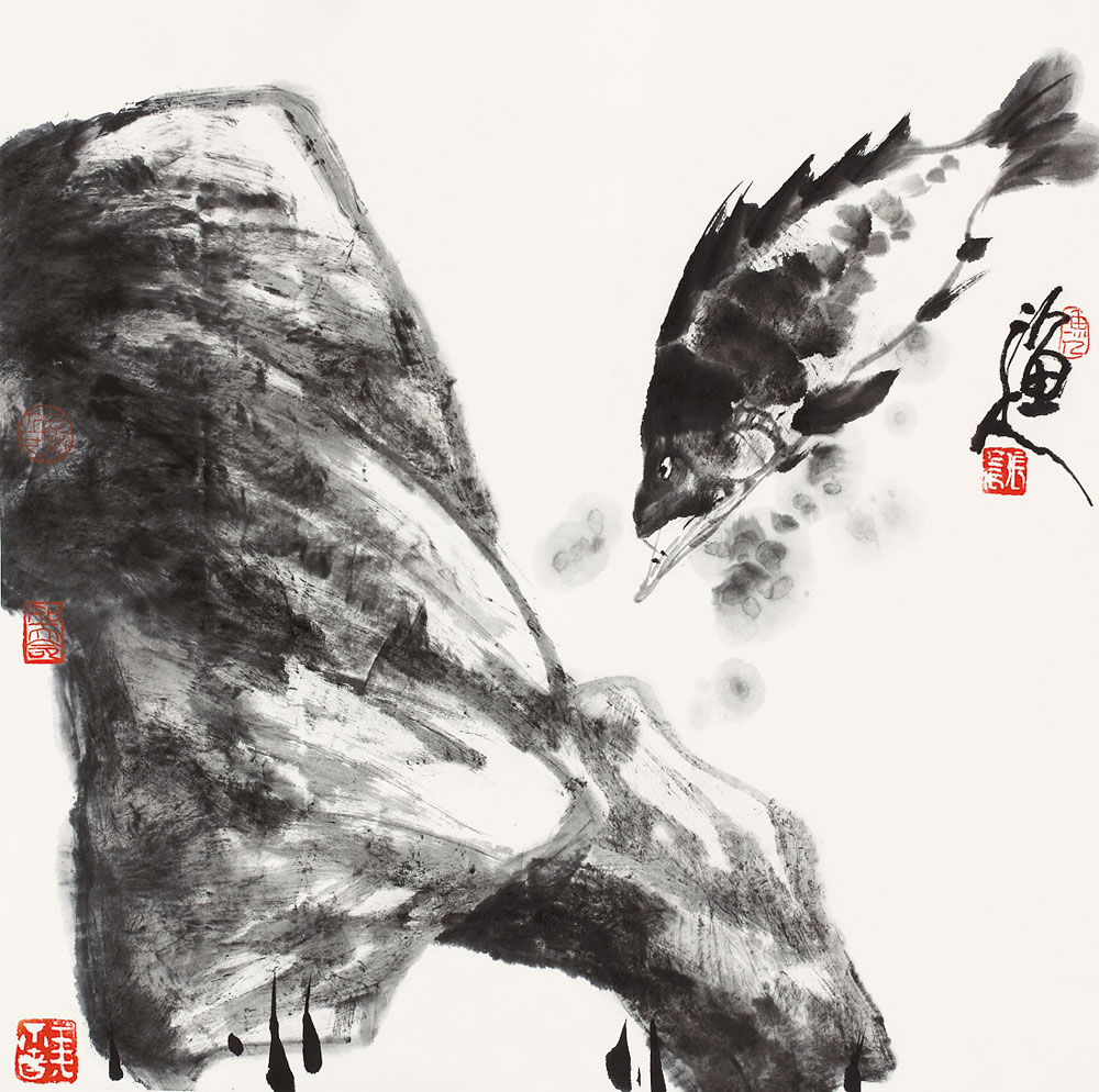 0589 荷花鳜鱼 立轴 水墨纸本