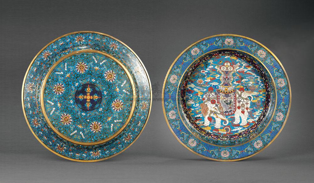 【清乾隆 掐丝珐琅缠枝莲太平有象纹大盘】拍卖品