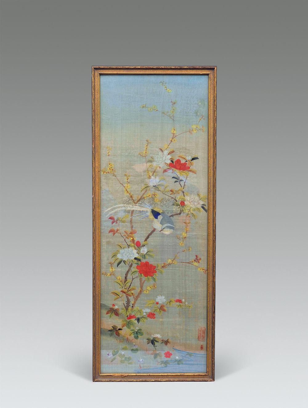 *5235 清 花鸟纹绢画挂屏