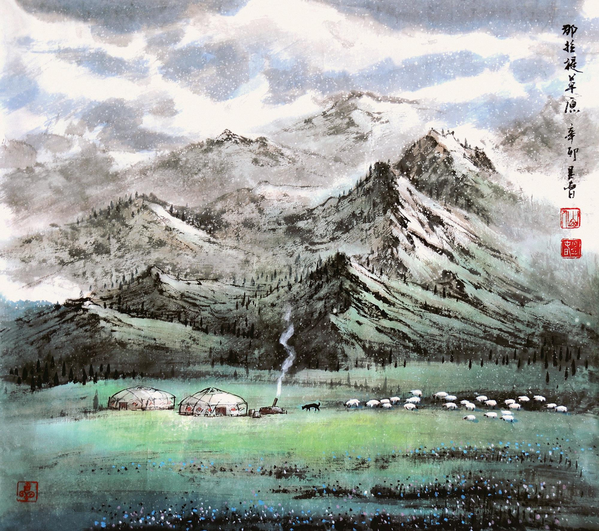 0212 2011年作 那拉提草原 带框 设色纸本