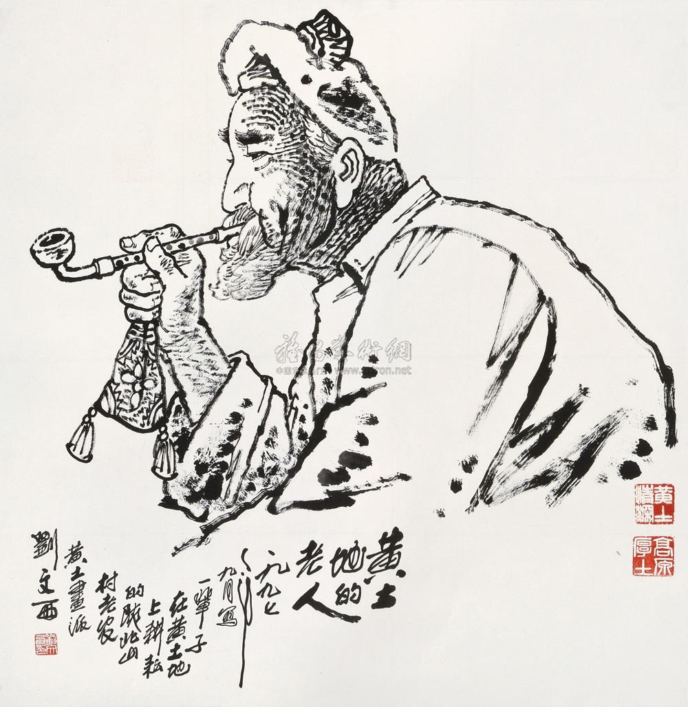 0291 黄土地的老人 镜心 水墨纸本