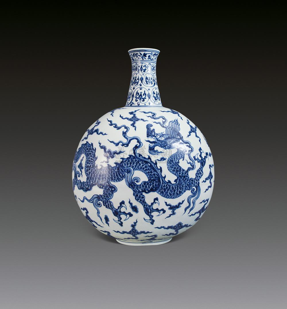 【明宣德 青花云龙纹扁瓶】拍卖品_图片_价格_鉴赏_明代青花瓷器_雅昌
