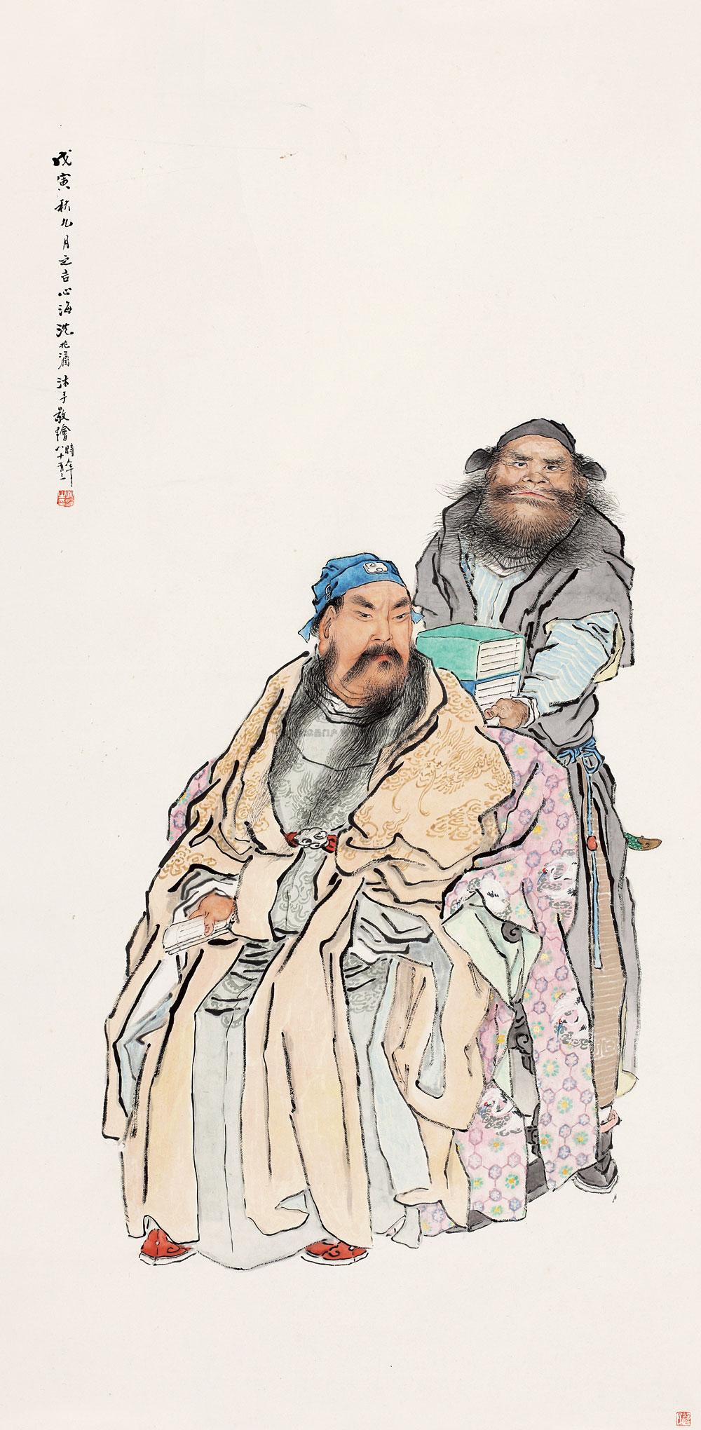 0239 1938年作 关公读书图 立轴 设色纸本