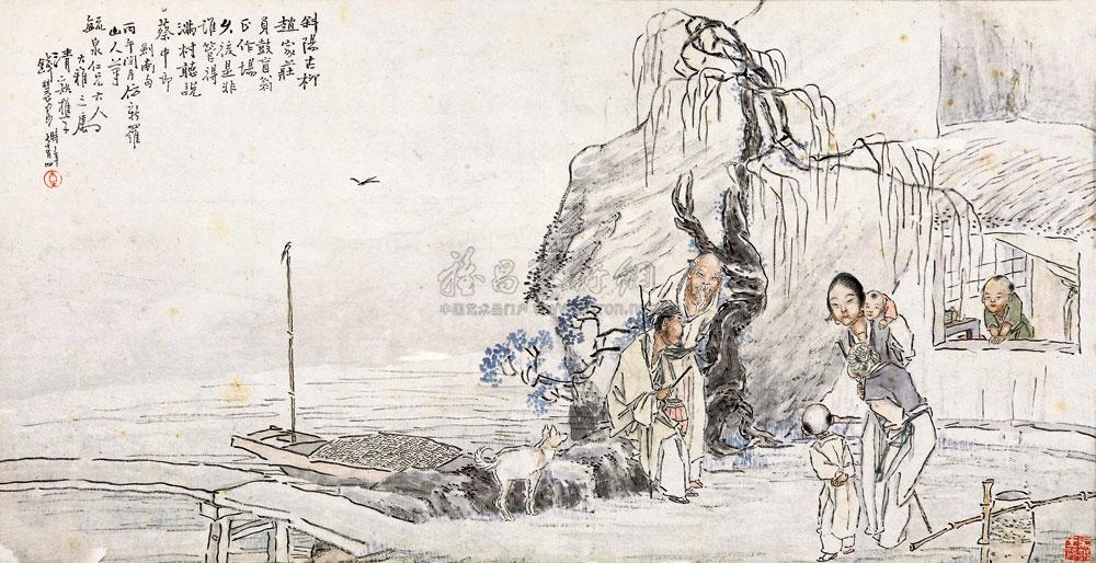 0660 1906年作 放翁诗意图 镜框 设色纸本