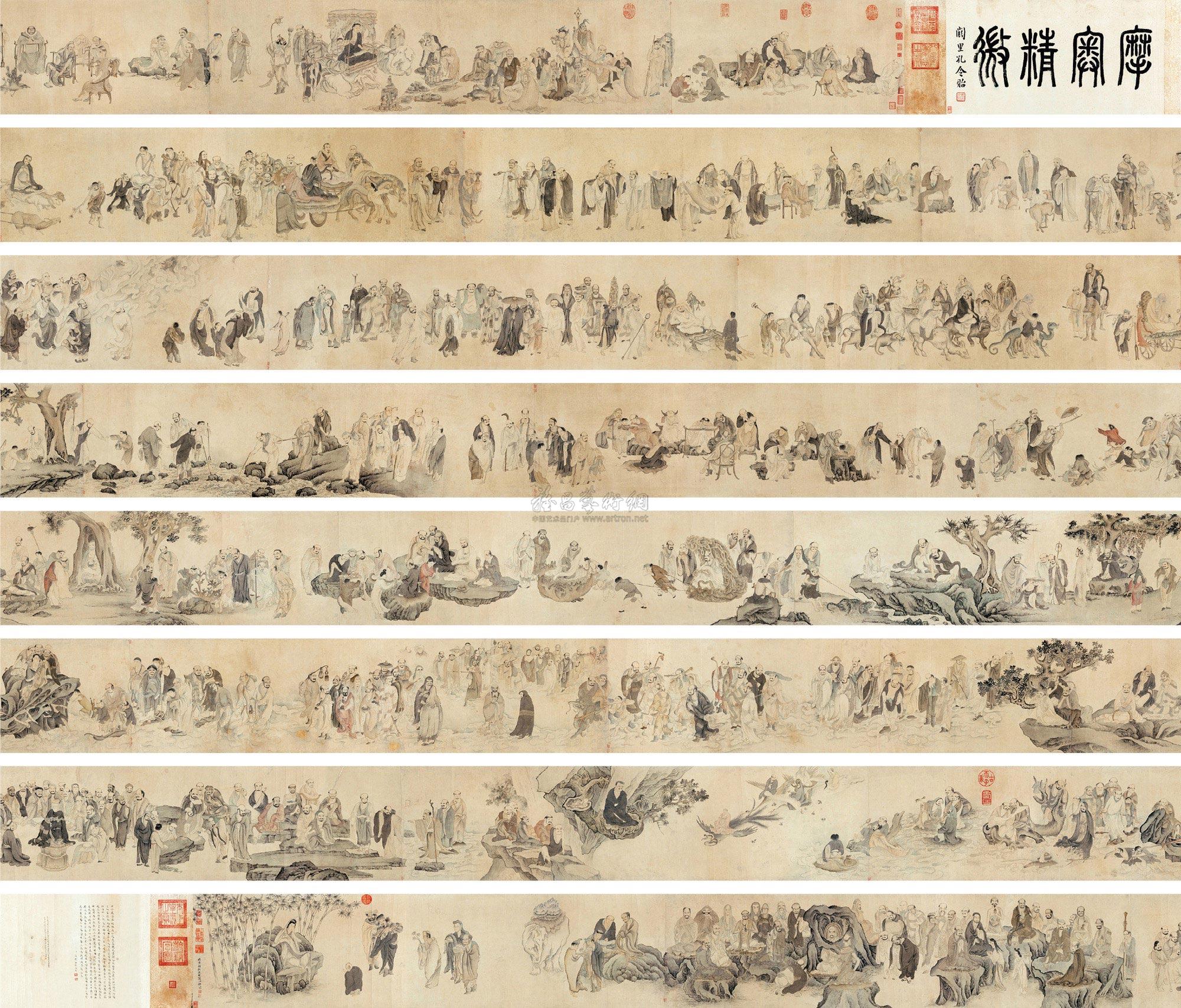 6454 五百罗汉图 手卷 设色纸本