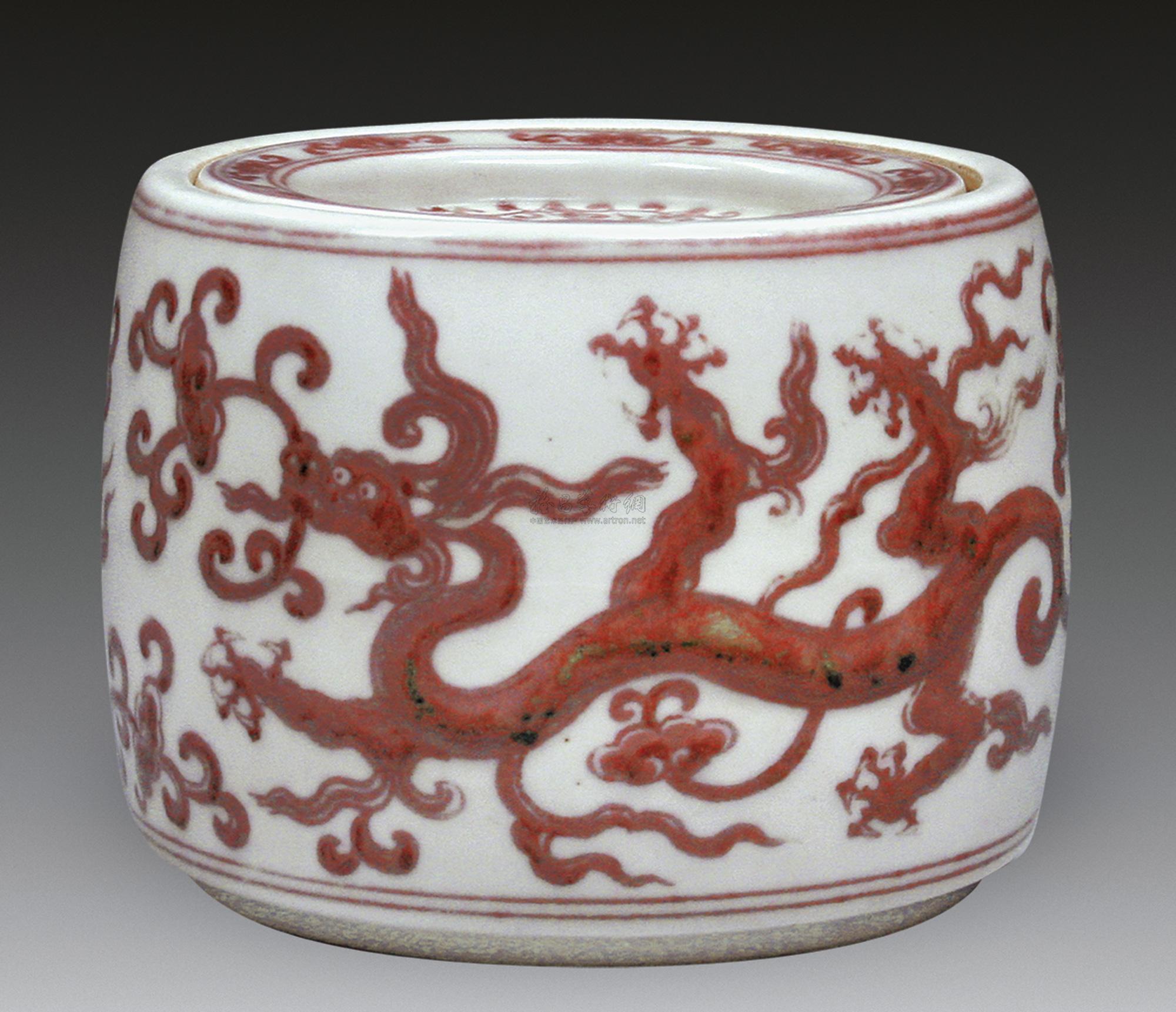 0162 明宣德 釉里红龙纹蟋蟀罐