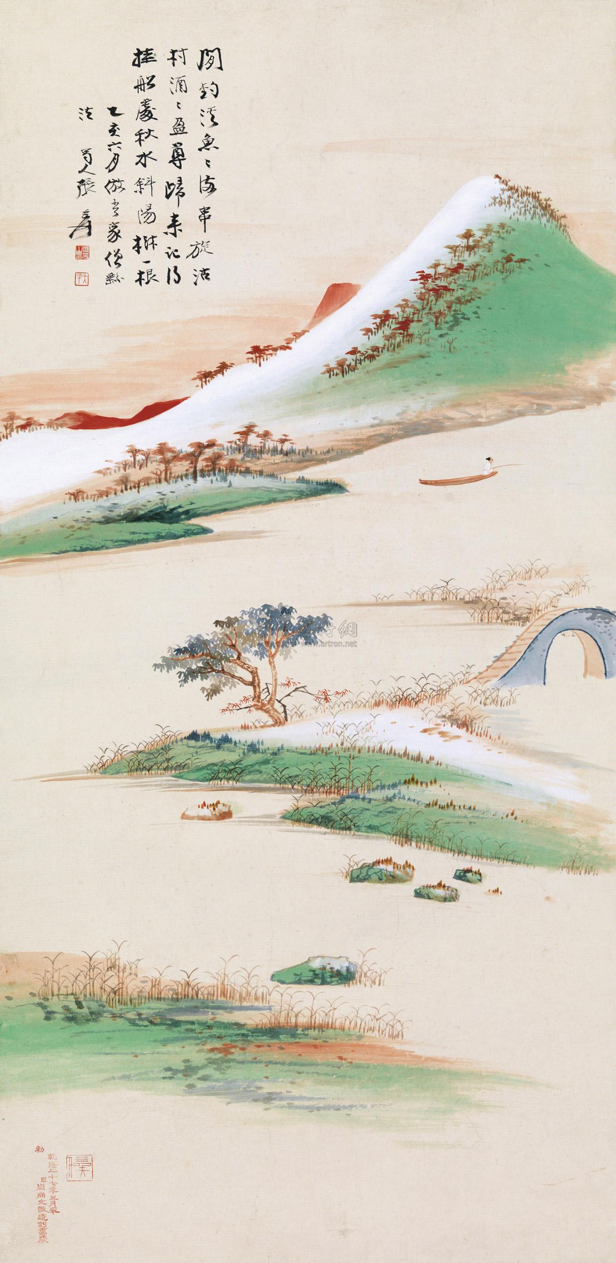 0989 乙亥(1935年)作 秋江闲钓 镜心 设色纸本