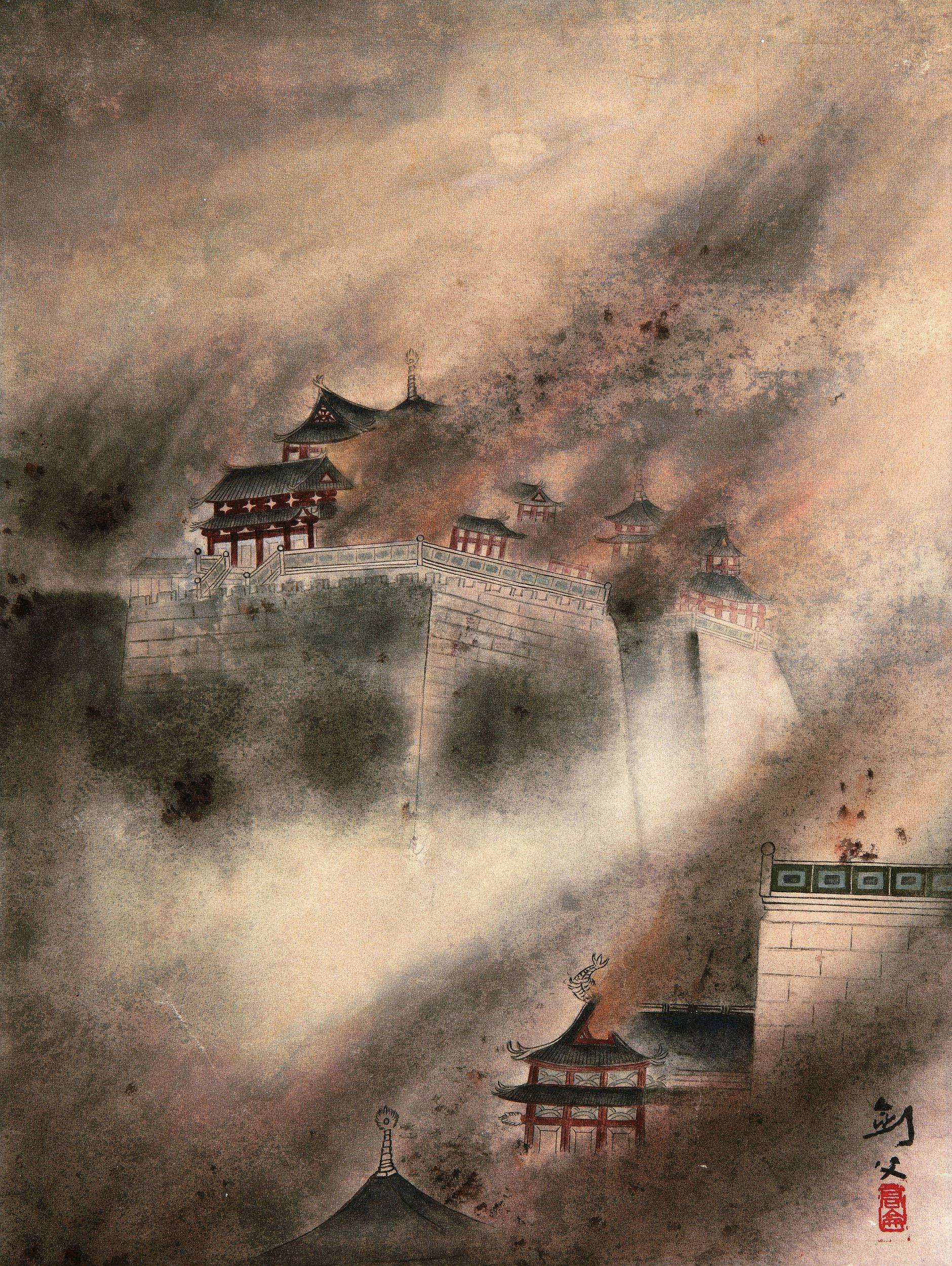 【火烧阿房宫 镜心 设色纸本】拍卖品_图片_价格_鉴赏_绘画_雅昌艺术