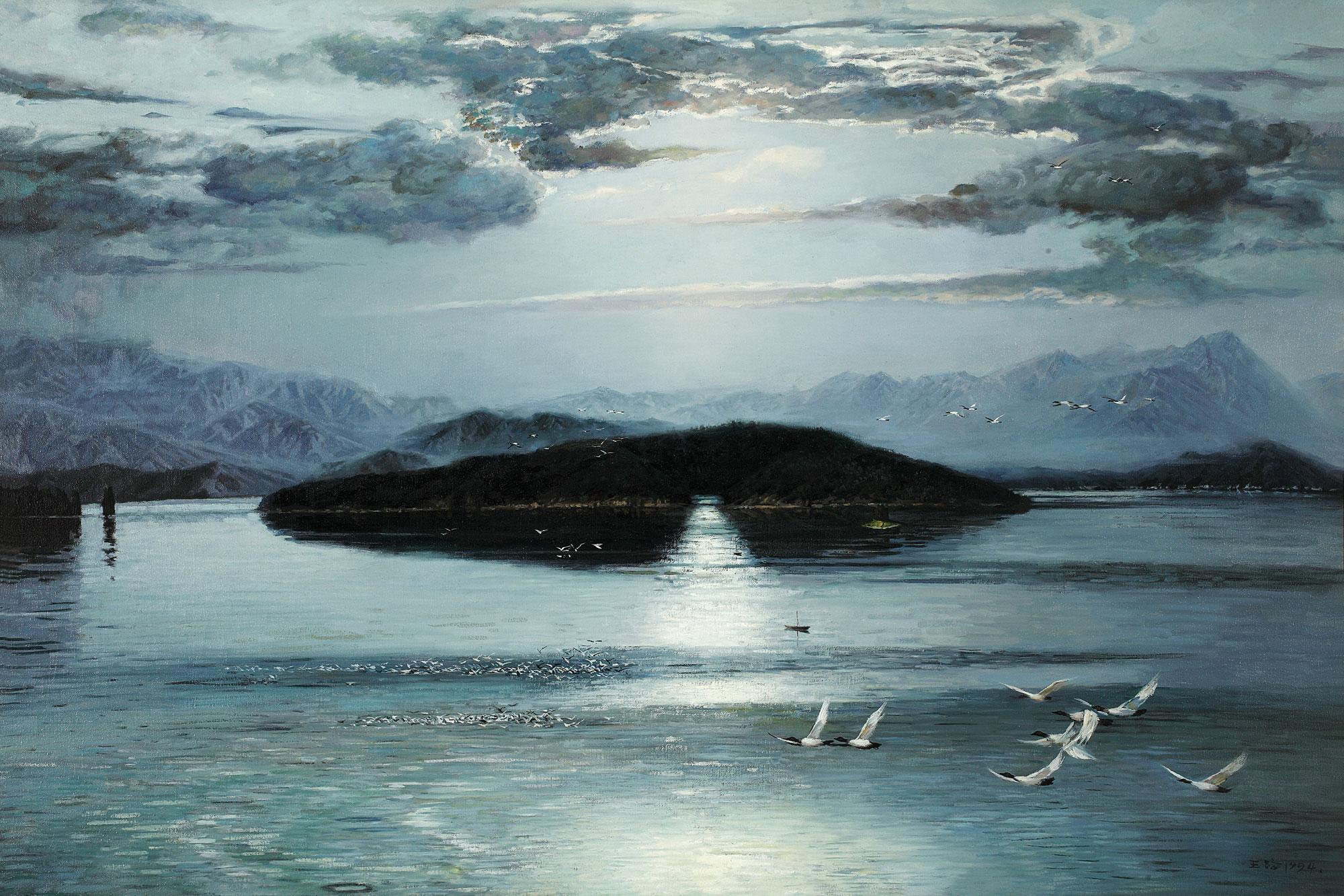 1445 1994年作 日月潭 布面油画