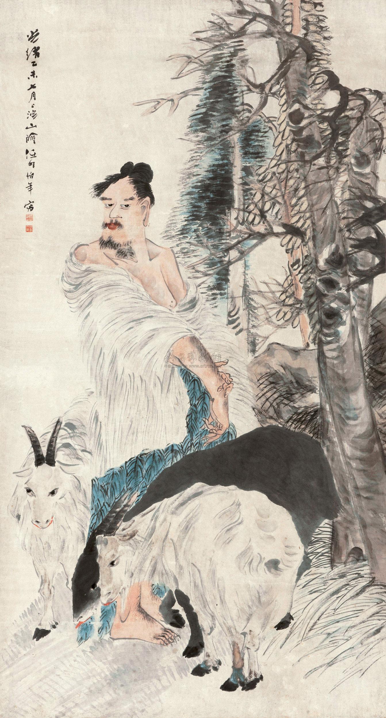 3458 1895年作 苏武牧羊 立轴 设色纸本