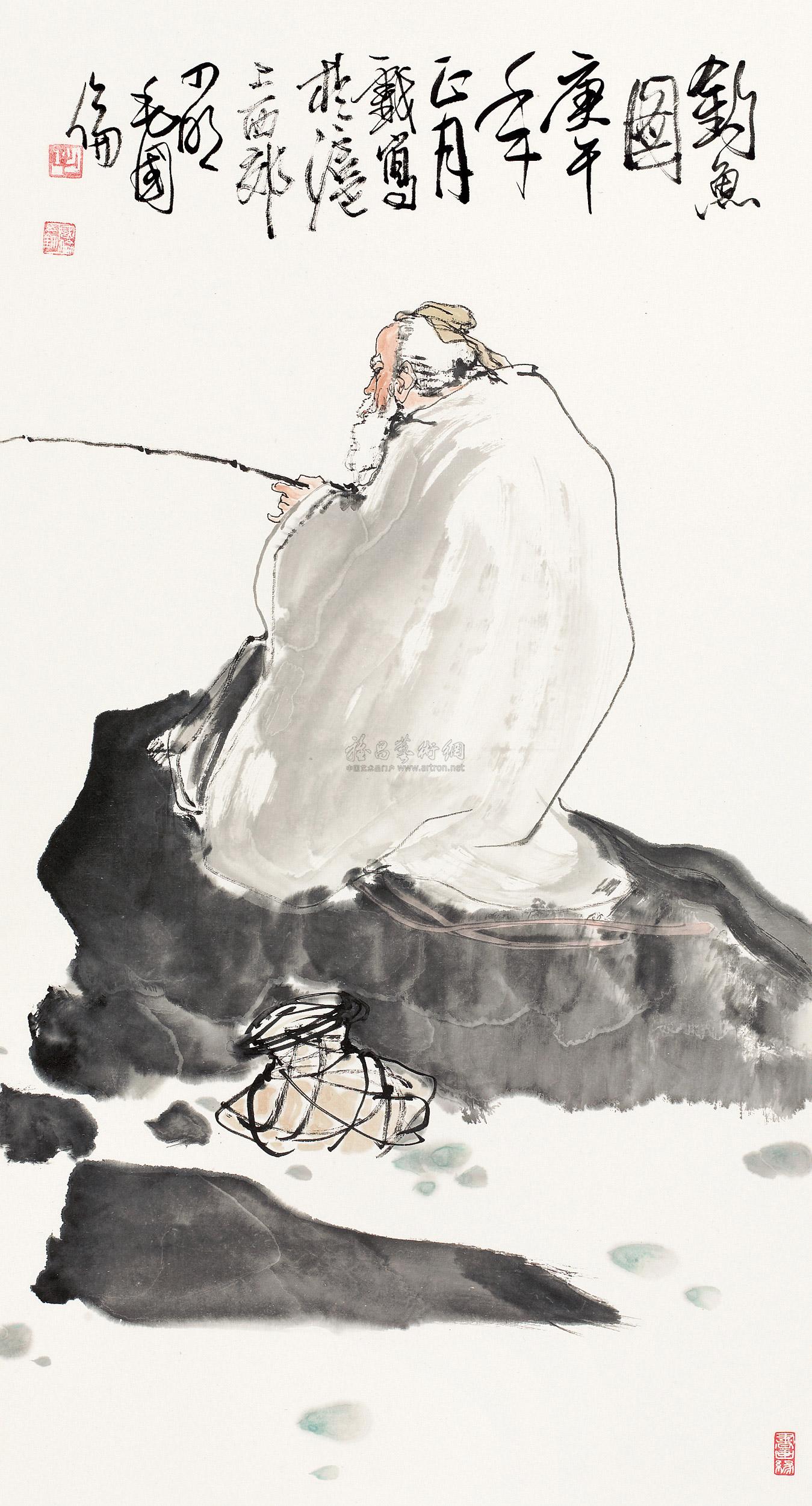 【1990年作 钓鱼图 立轴 设色纸本】拍卖品_图片_价格_鉴赏_绘画_雅昌