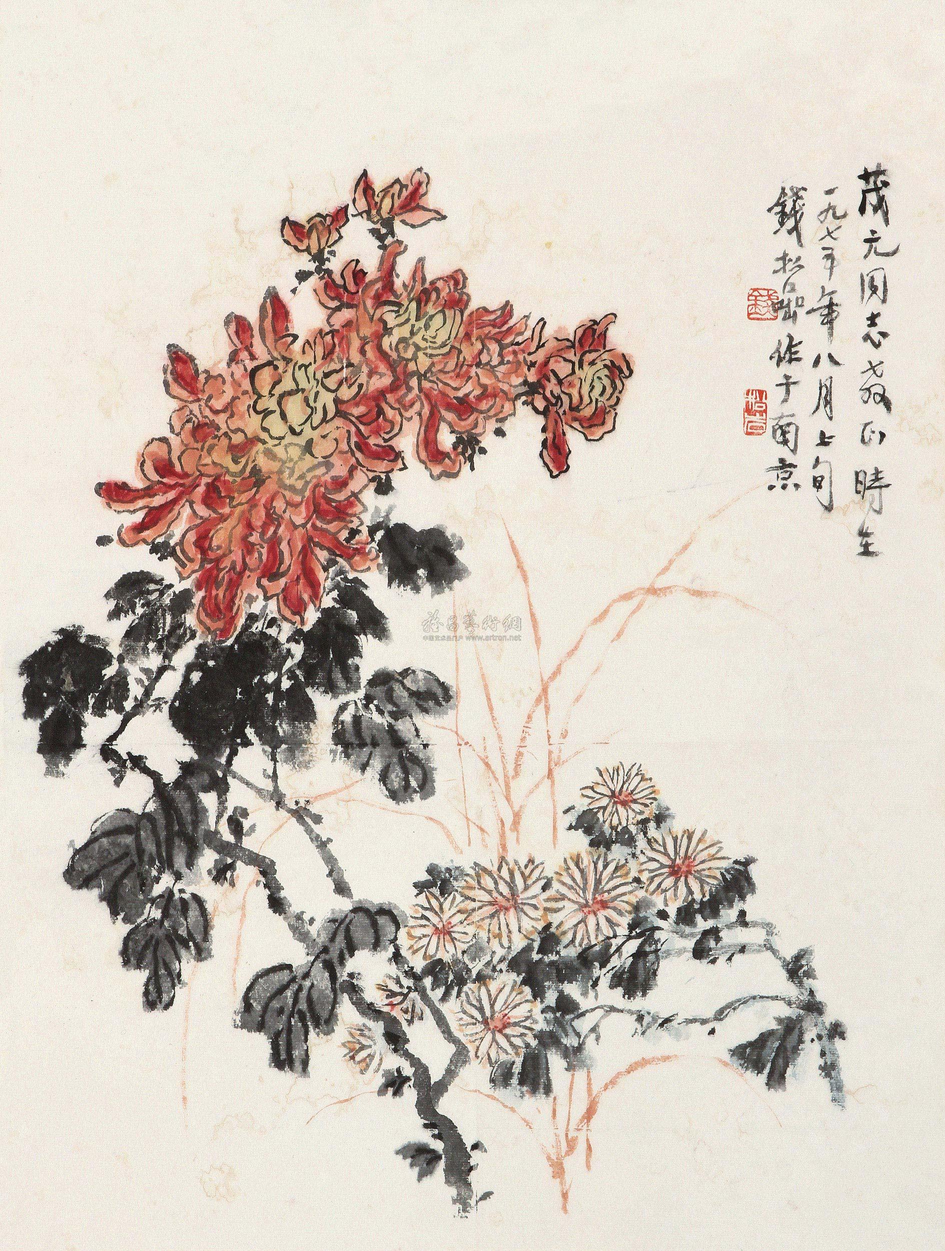 【菊花 立轴 设色纸本】拍卖品_图片_价格_鉴赏_绘画_雅昌艺术品拍卖