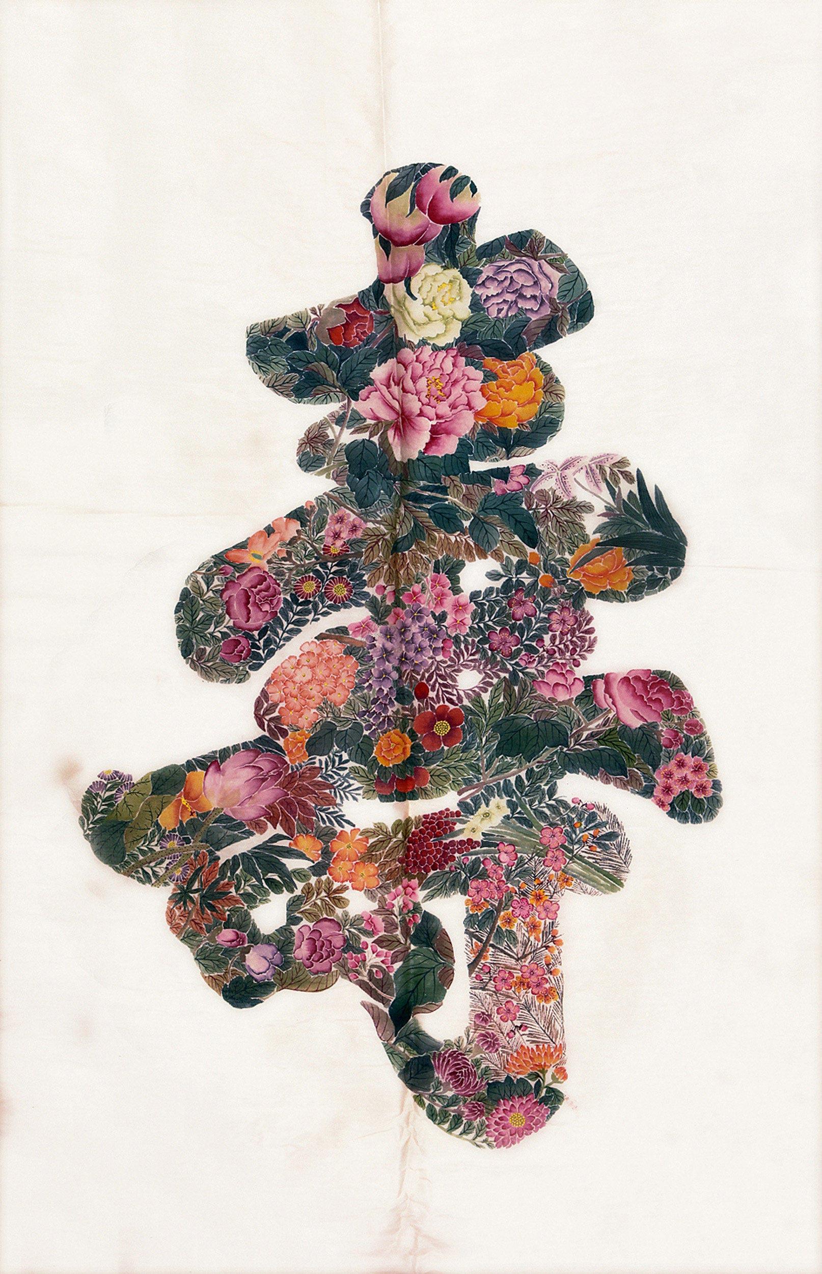6959 1980年代作 百花寿 (一件) 设色绢本