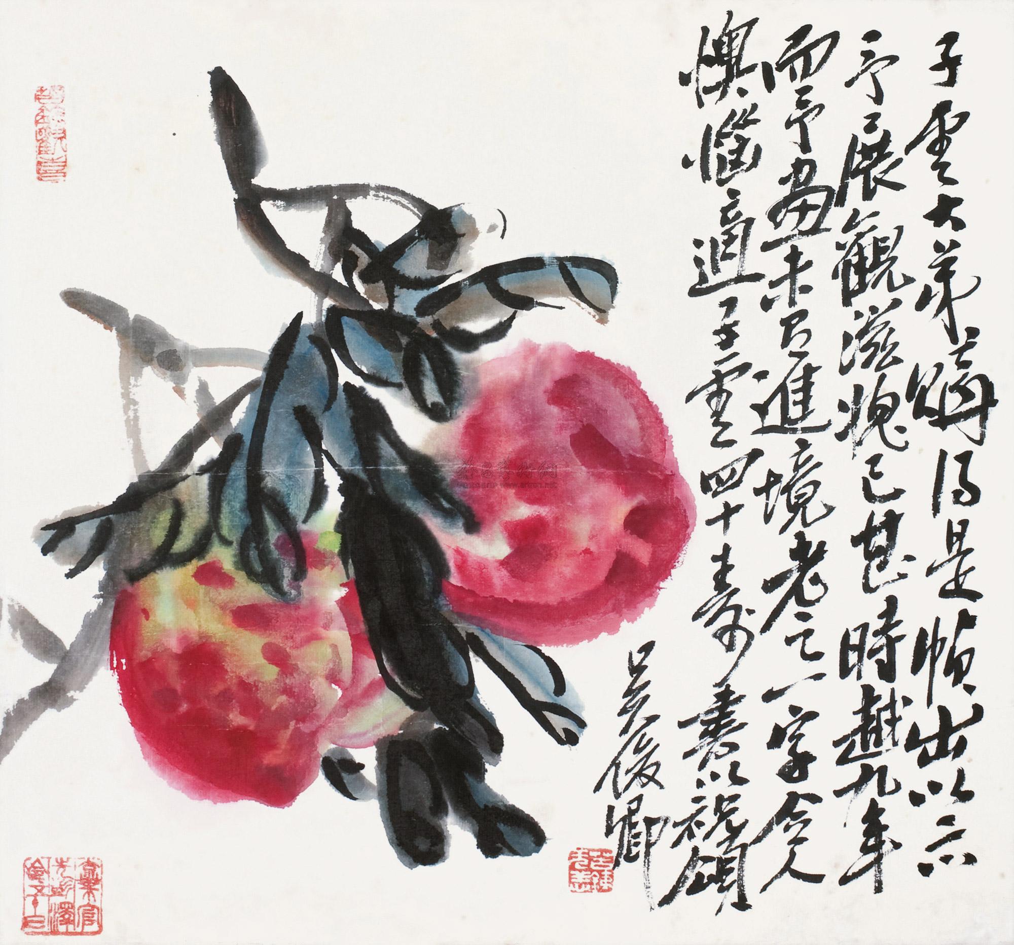 0156 寿桃 镜心 设色纸本