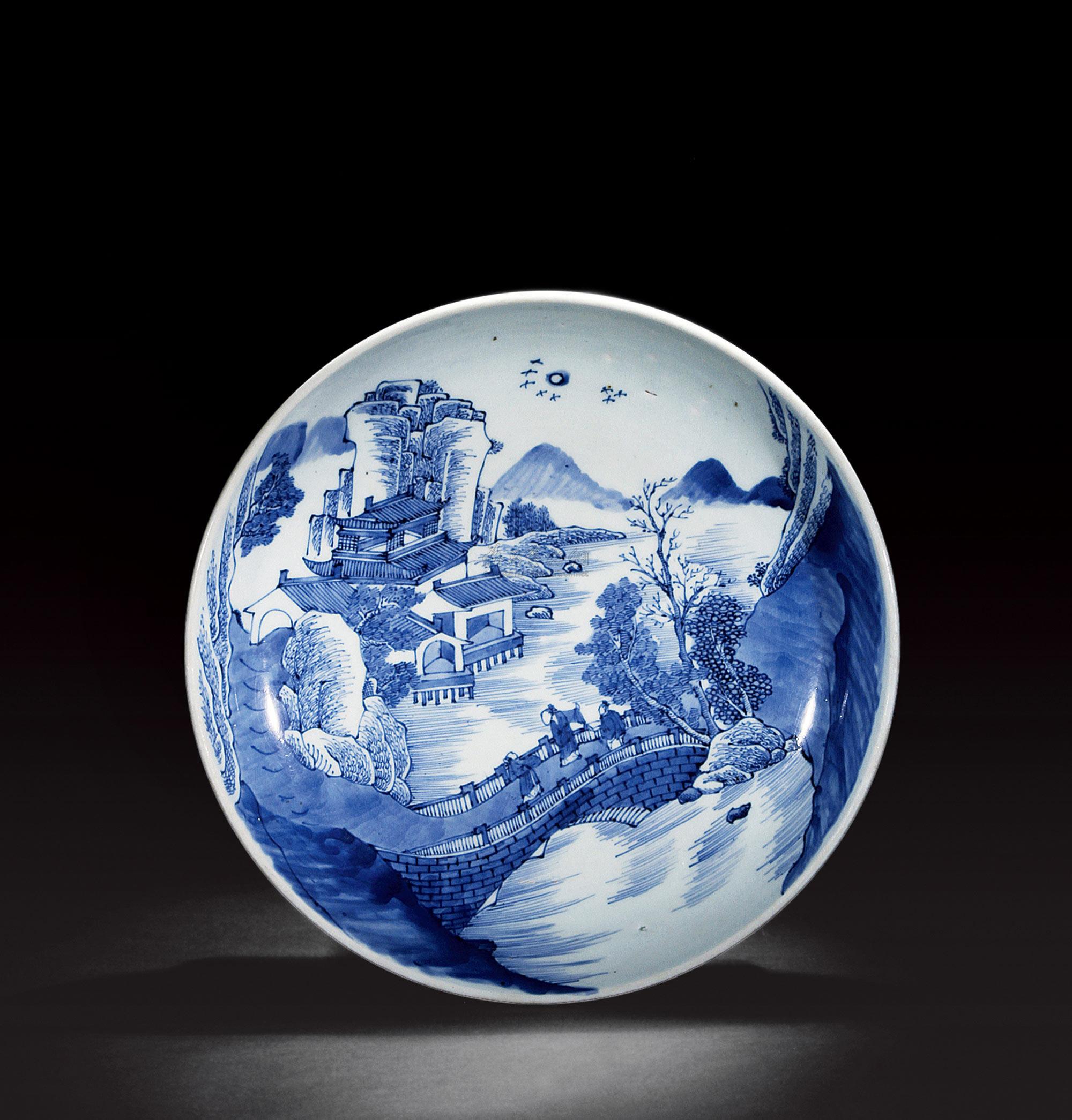 【清 青花山水人物盘】拍卖品_图片_价格_鉴赏_清代青花瓷器_雅昌艺术