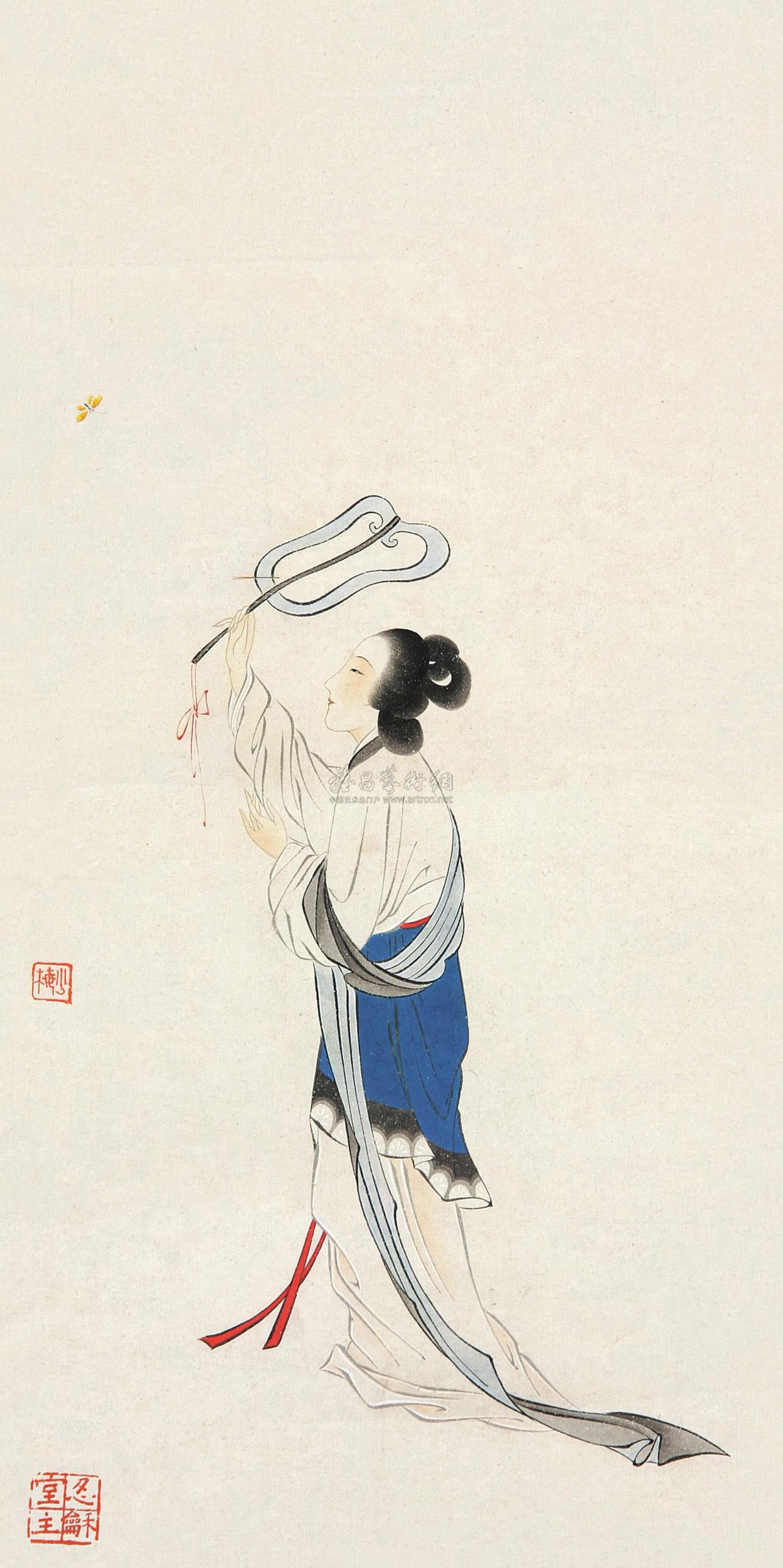 1030 执扇仕女 立轴 设色纸本