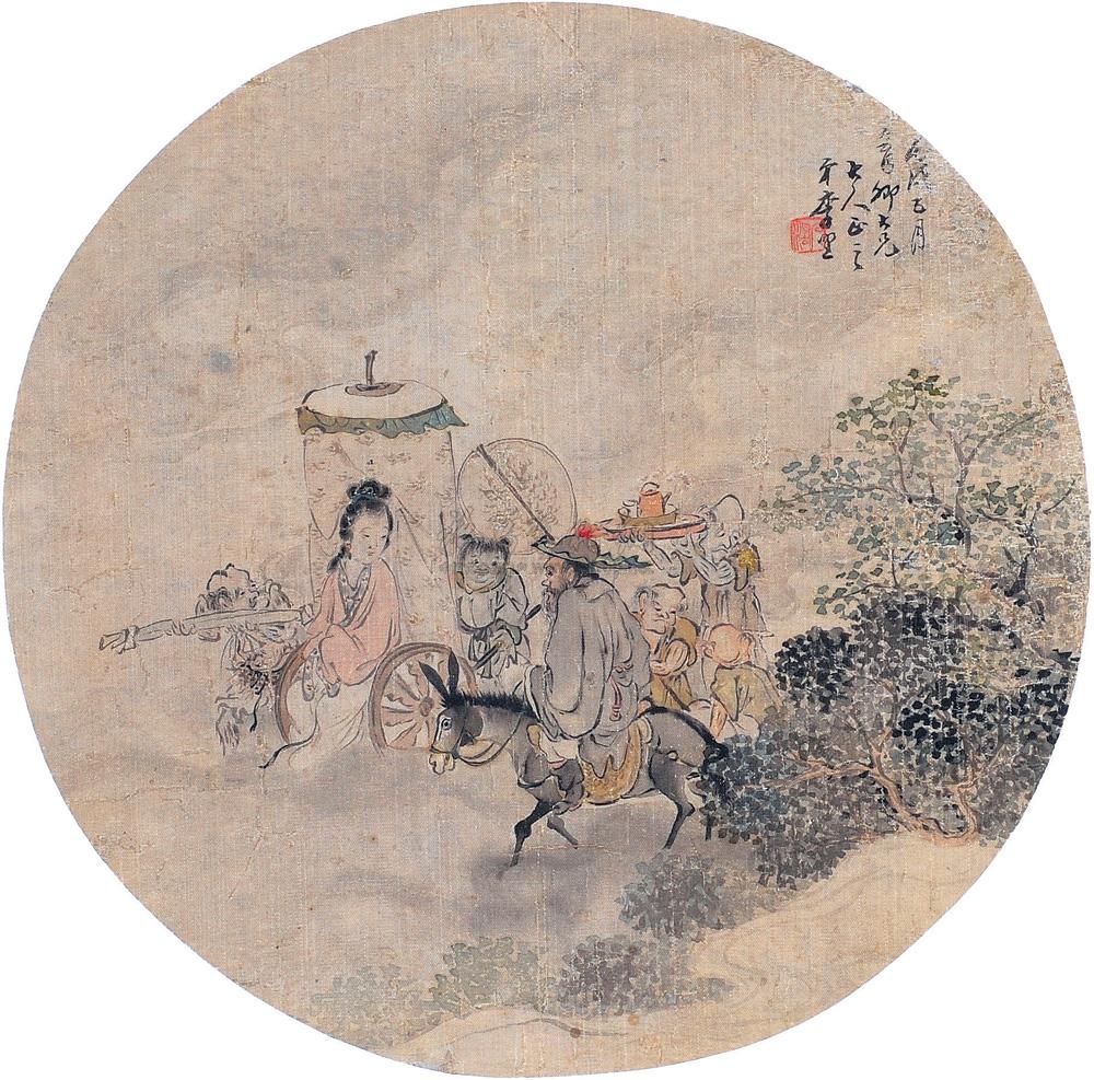 0444 丙戌(1886年)作 鍾馗嫁妹圖 鏡片 設色絹本