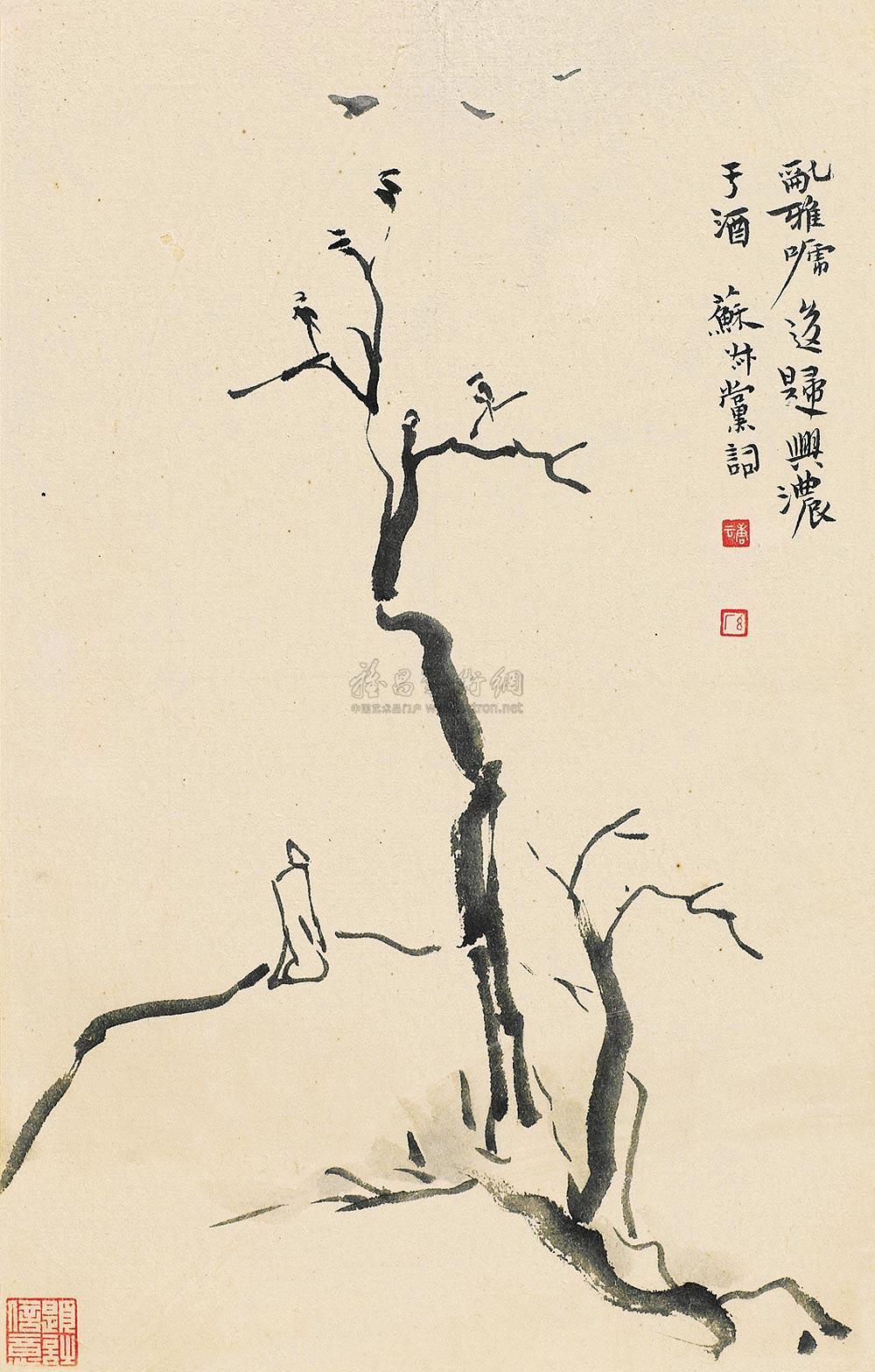 1006 枯木清趣 镜心 水墨纸本