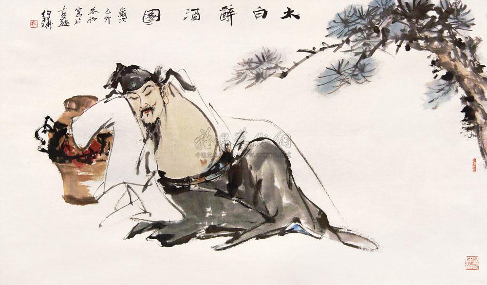 0008 太白醉酒图 带框 纸本