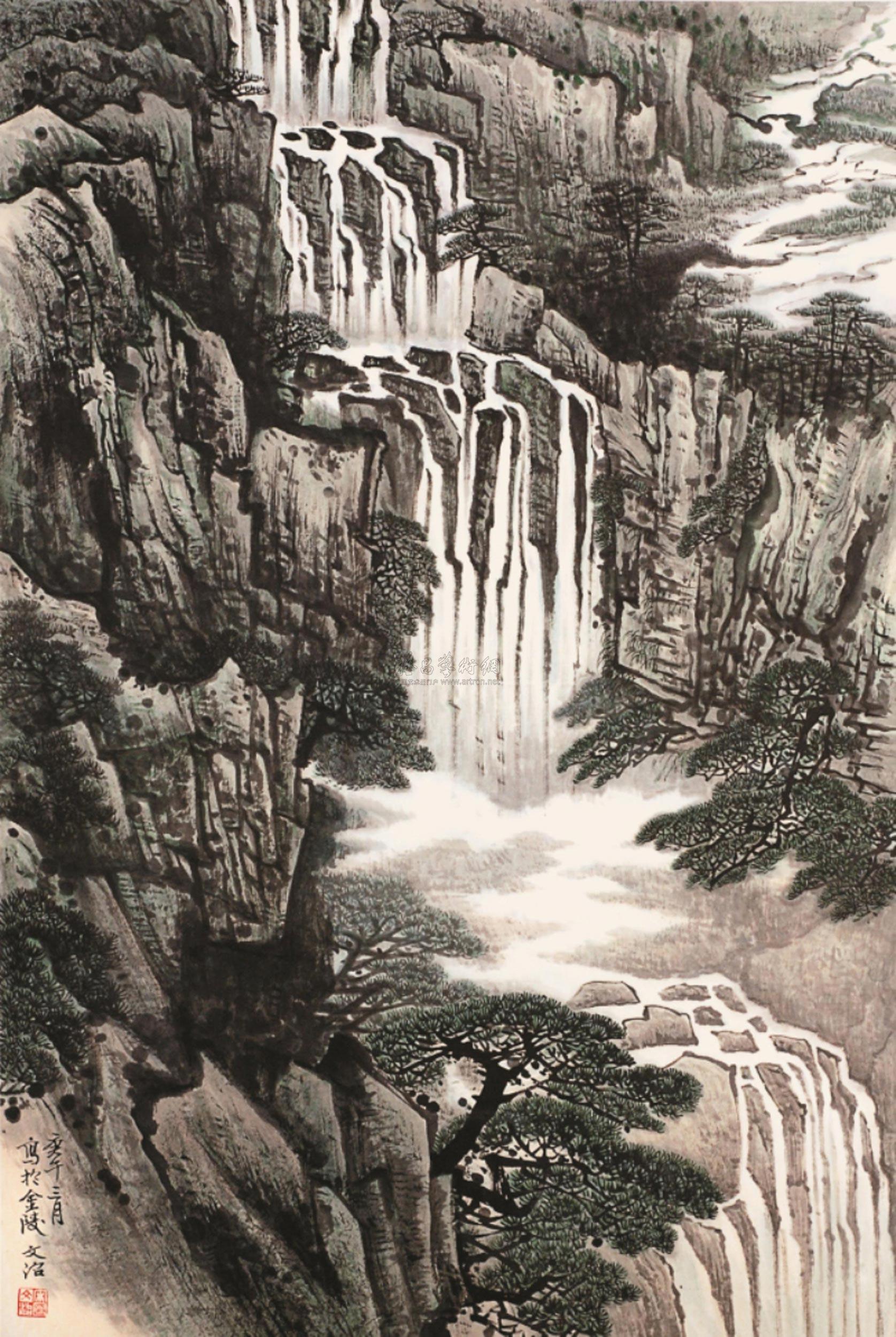 1012 松崖迭瀑 镜片 纸本