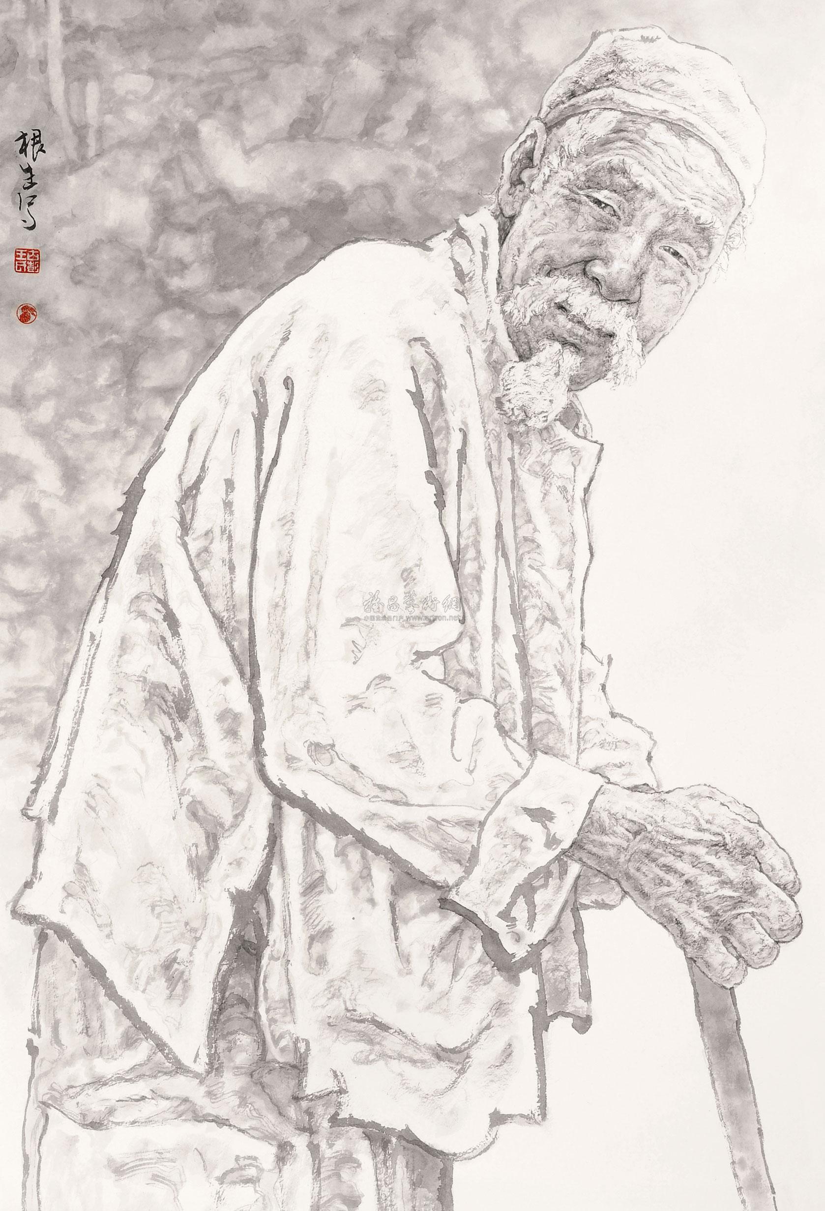 0116 老者 托片 设色纸本