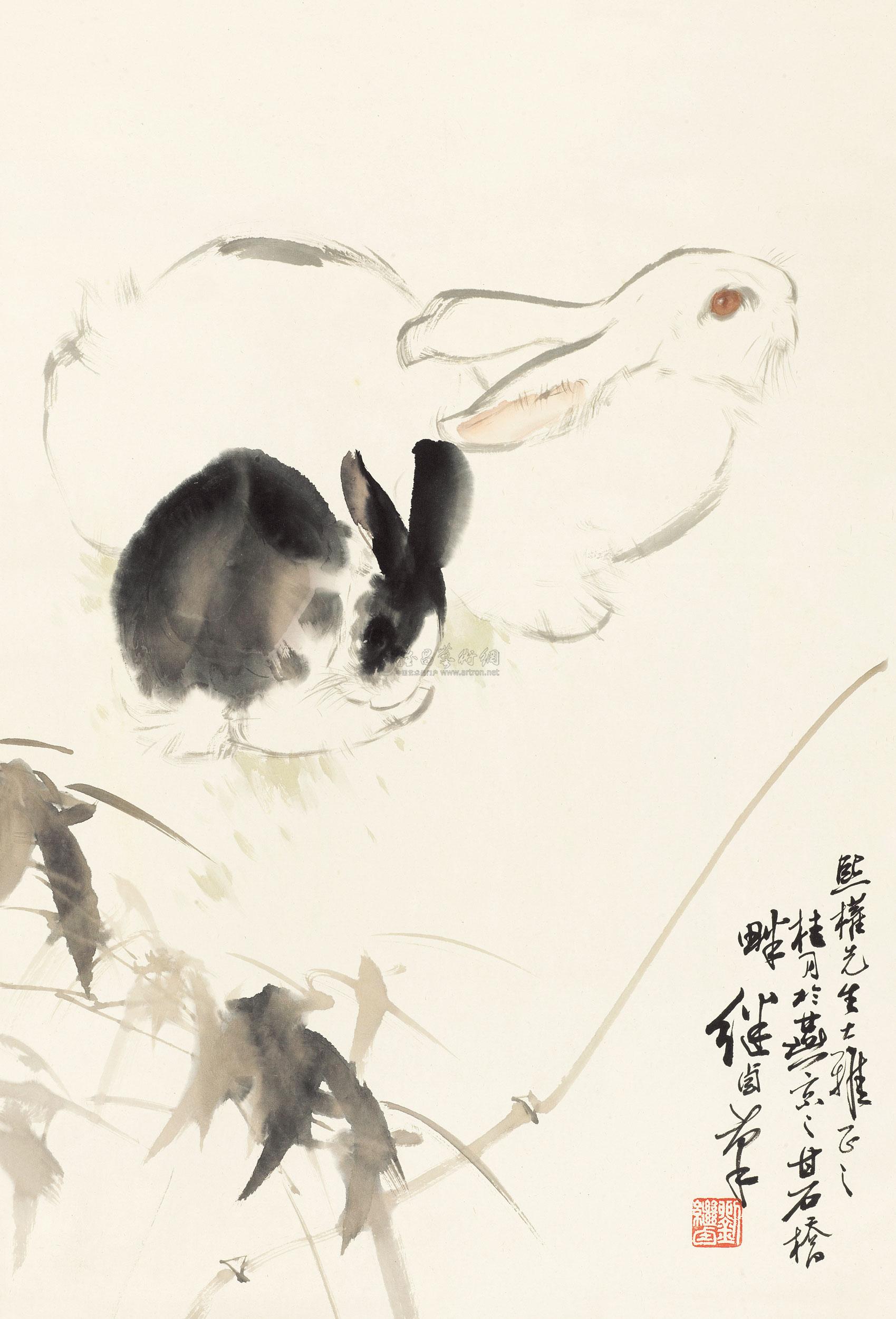 2254 双兔 立轴 纸本