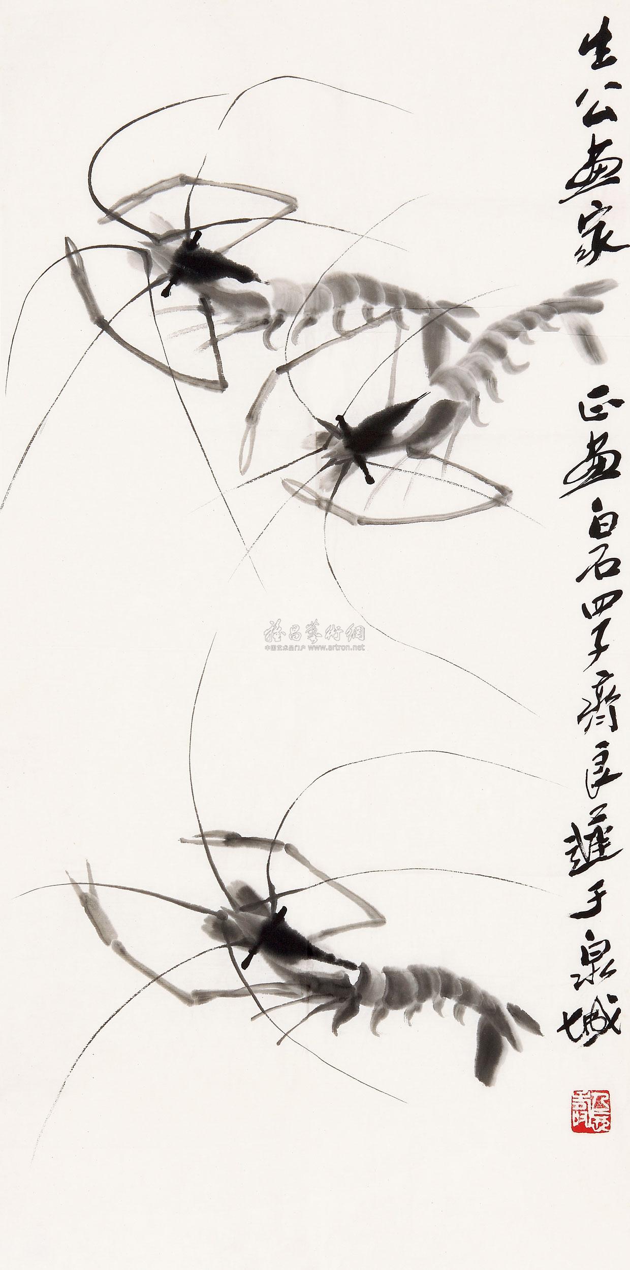 0251 虾 镜心 水墨纸本