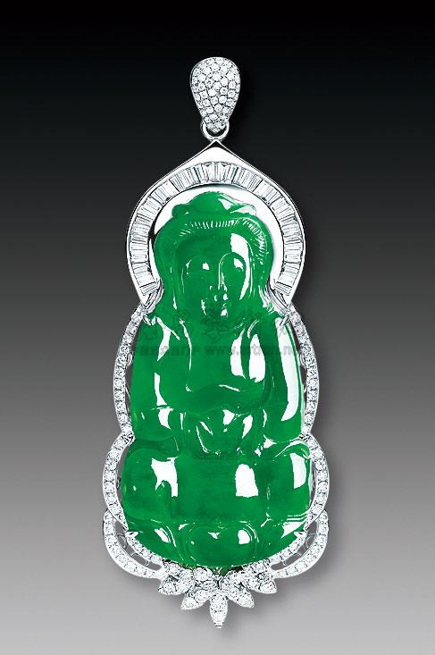 0600 玻璃种祖母绿翡翠观音吊坠