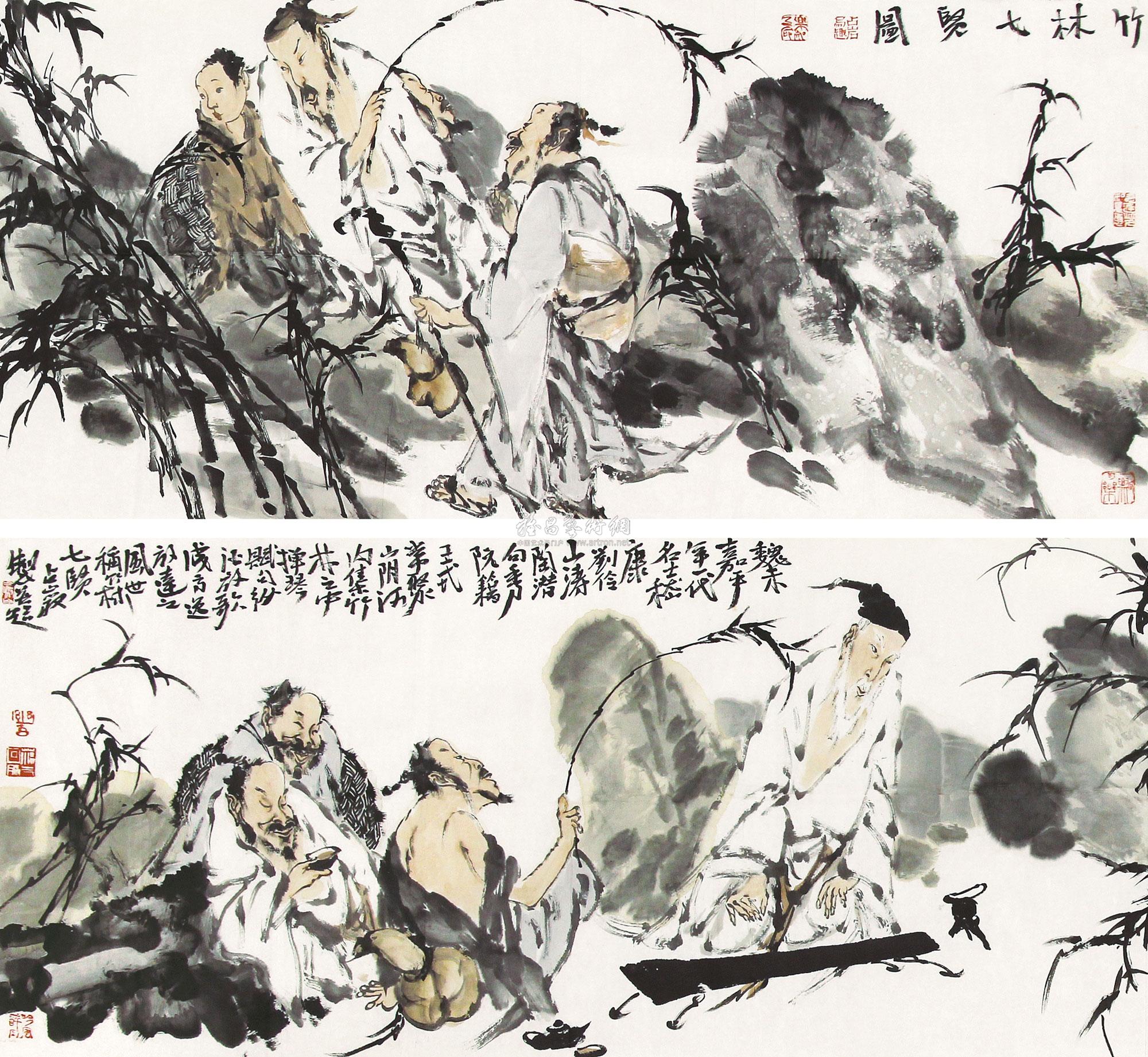 0188 竹林七贤图 设色纸本
