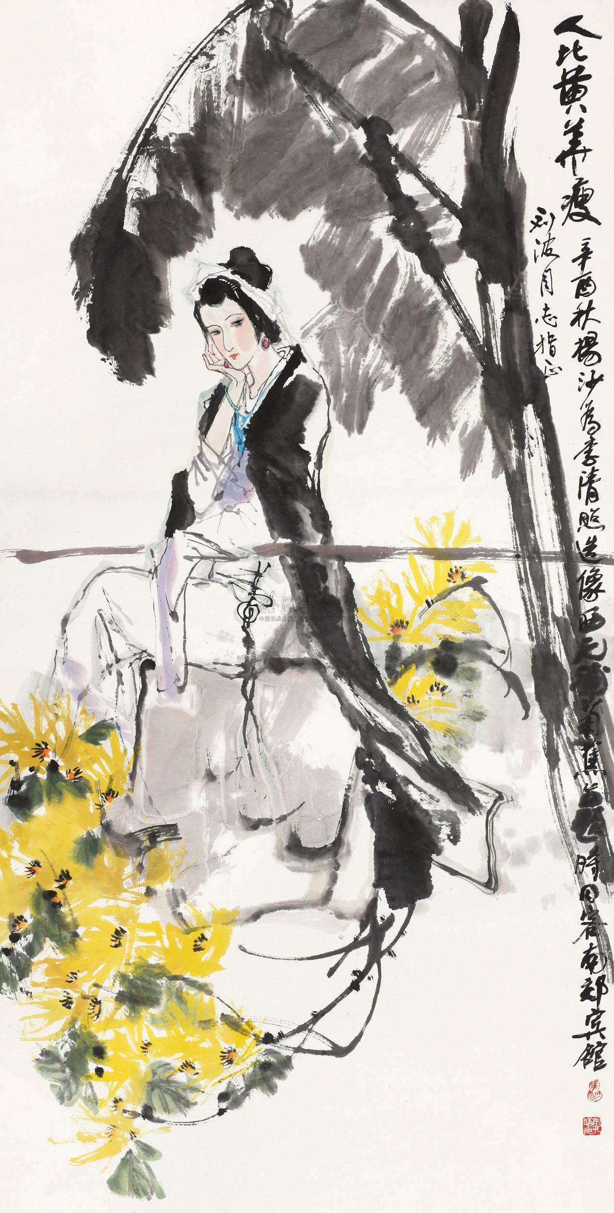 0410 人比黄花瘦 立轴 设色纸本