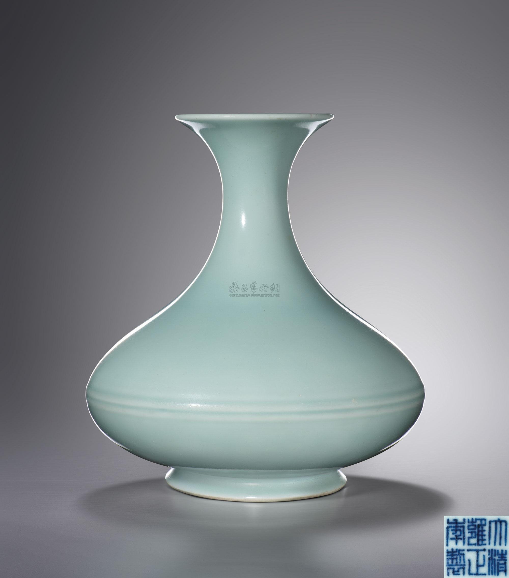 粉青釉弦纹撇口荸荠瓶】拍卖品_图片_价格_鉴赏_清代单色釉瓷器_雅昌