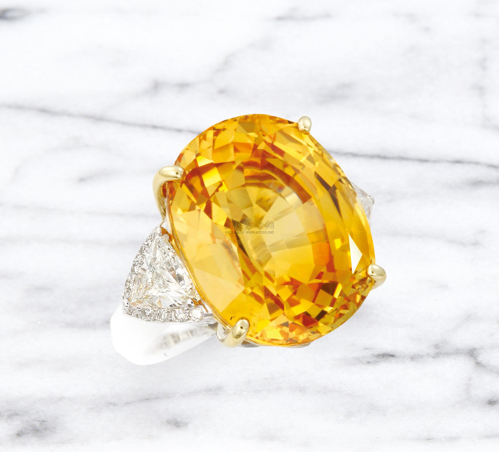 57ct 黄色蓝宝石 钻石 白金戒指