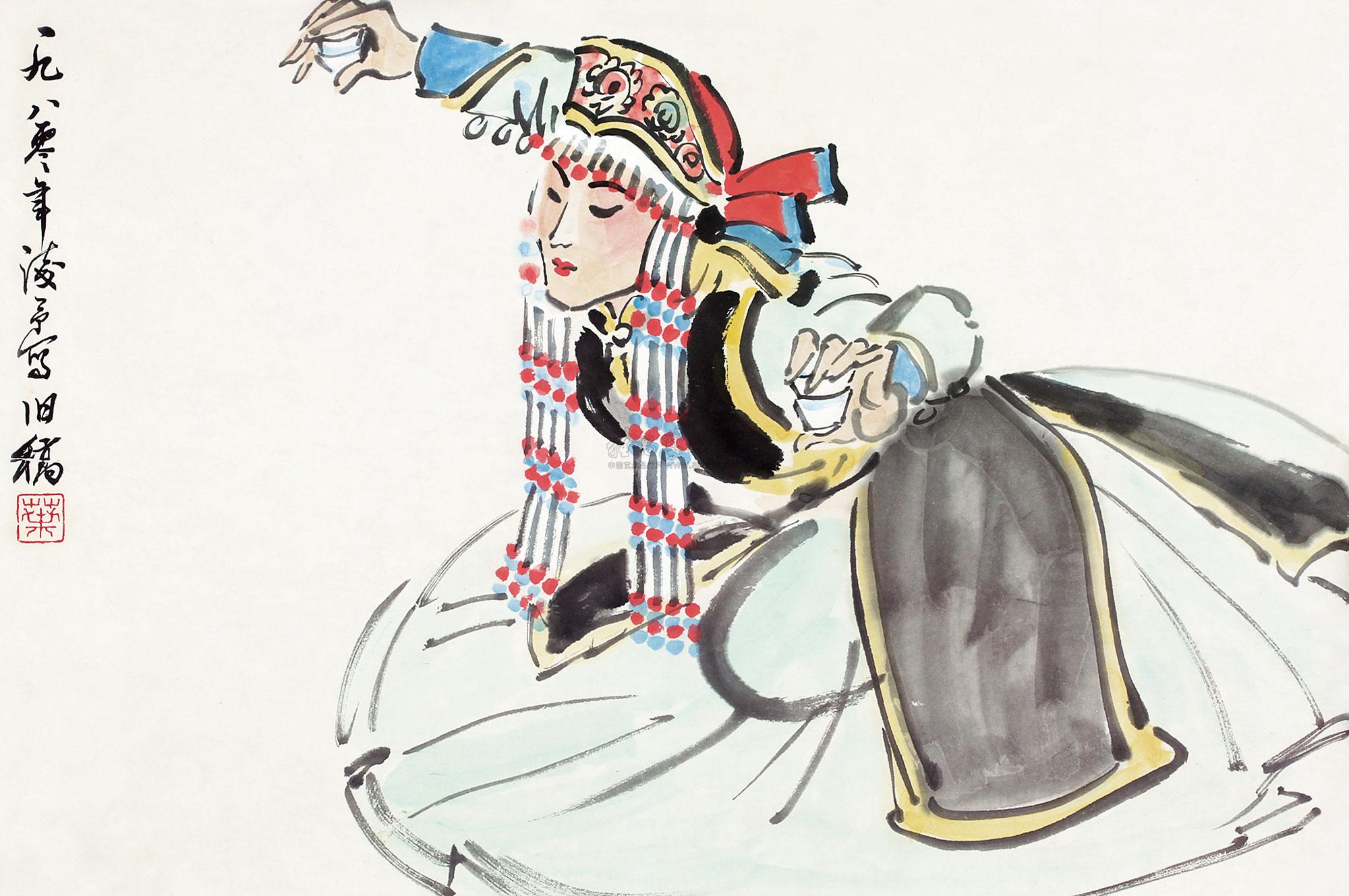 【1980年作 蒙古舞 镜心 设色纸本】拍卖品_图片_价格_鉴赏_绘画_雅昌