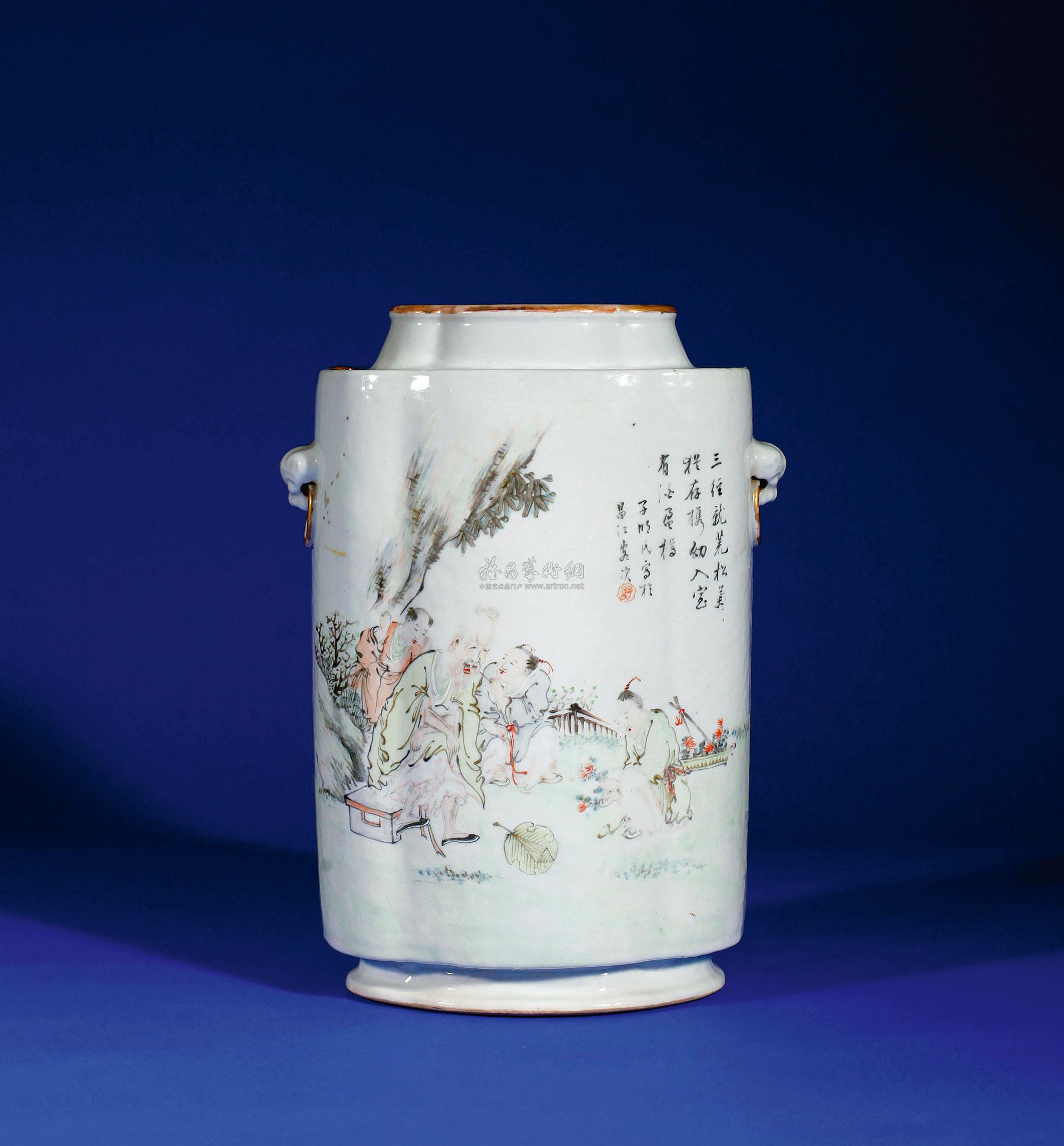 俞子明 浅绛彩花鸟人物纹海棠形瓶】拍卖品_图片_价格_鉴赏_清代其它