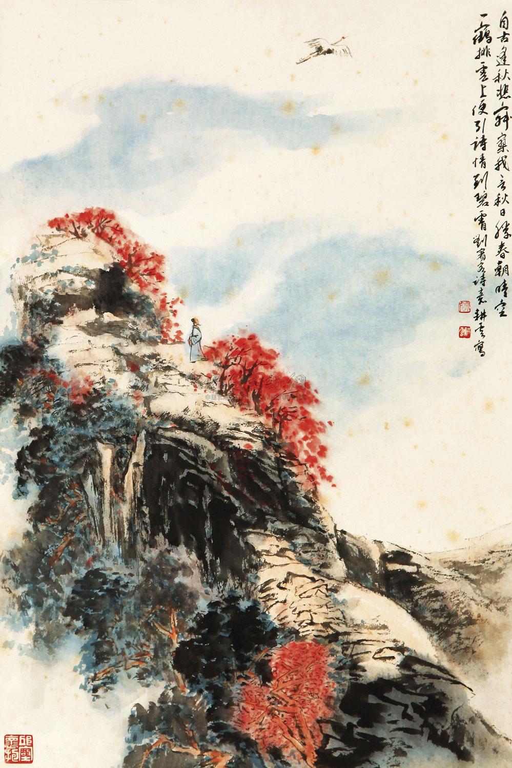 0129 《秋词》诗意图 轴 设色纸本