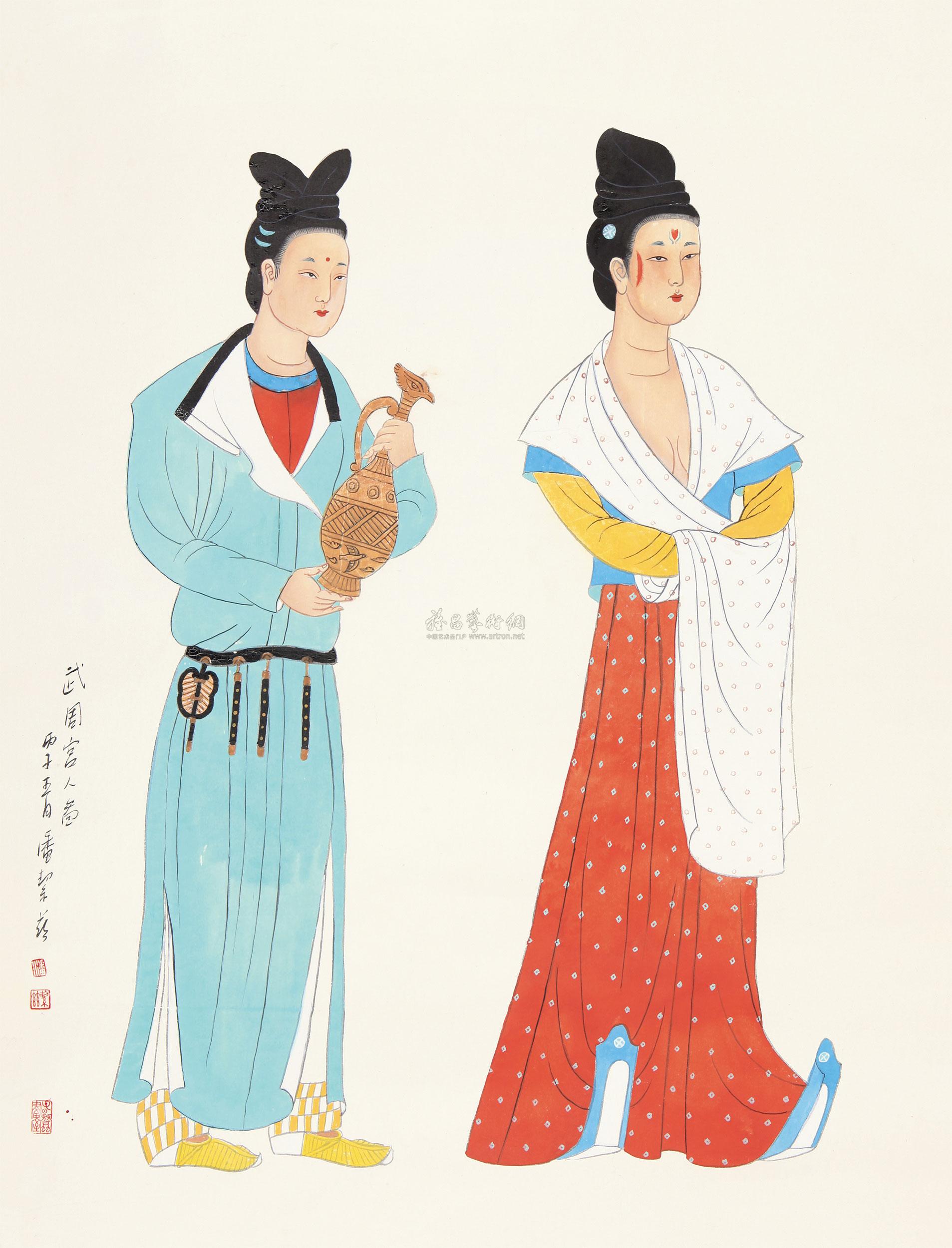 【武周宫人图 镜片 纸本】拍卖品_图片_价格_鉴赏