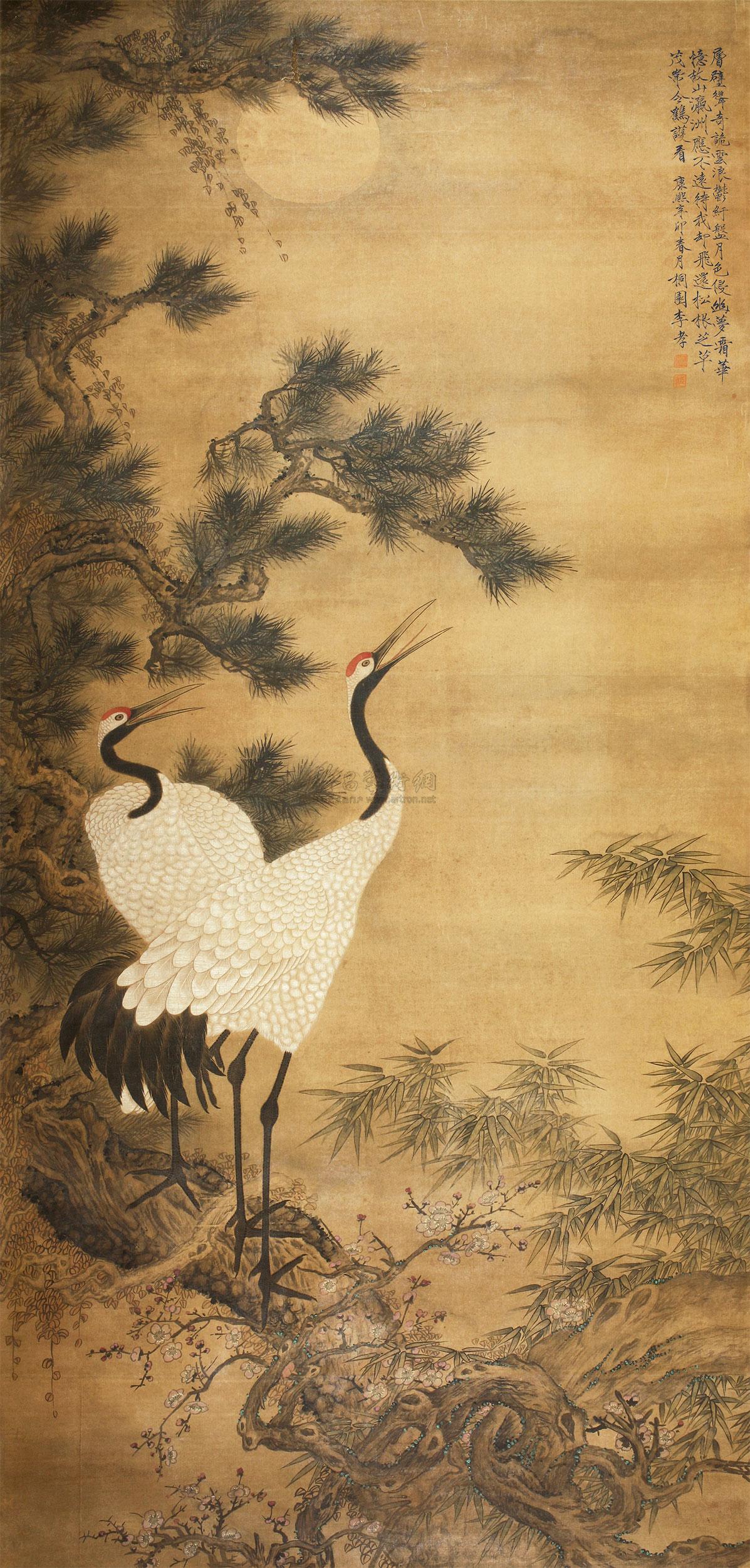 【1711年作 松鹤图 立轴 设色绢本】拍卖品_图片_价格_鉴赏_绘画_雅昌