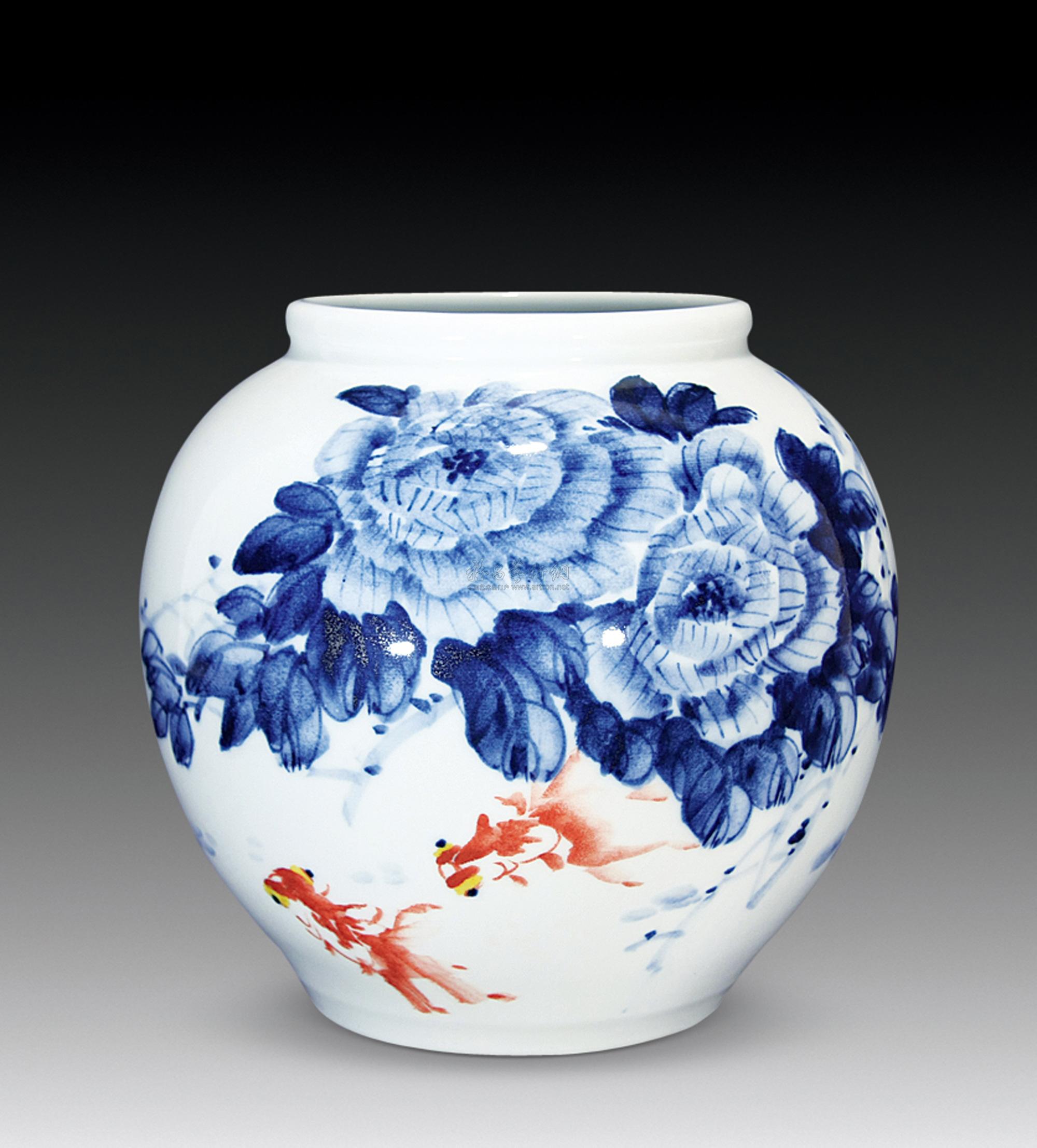 1517 现代 青花釉里红"金玉满堂"罐