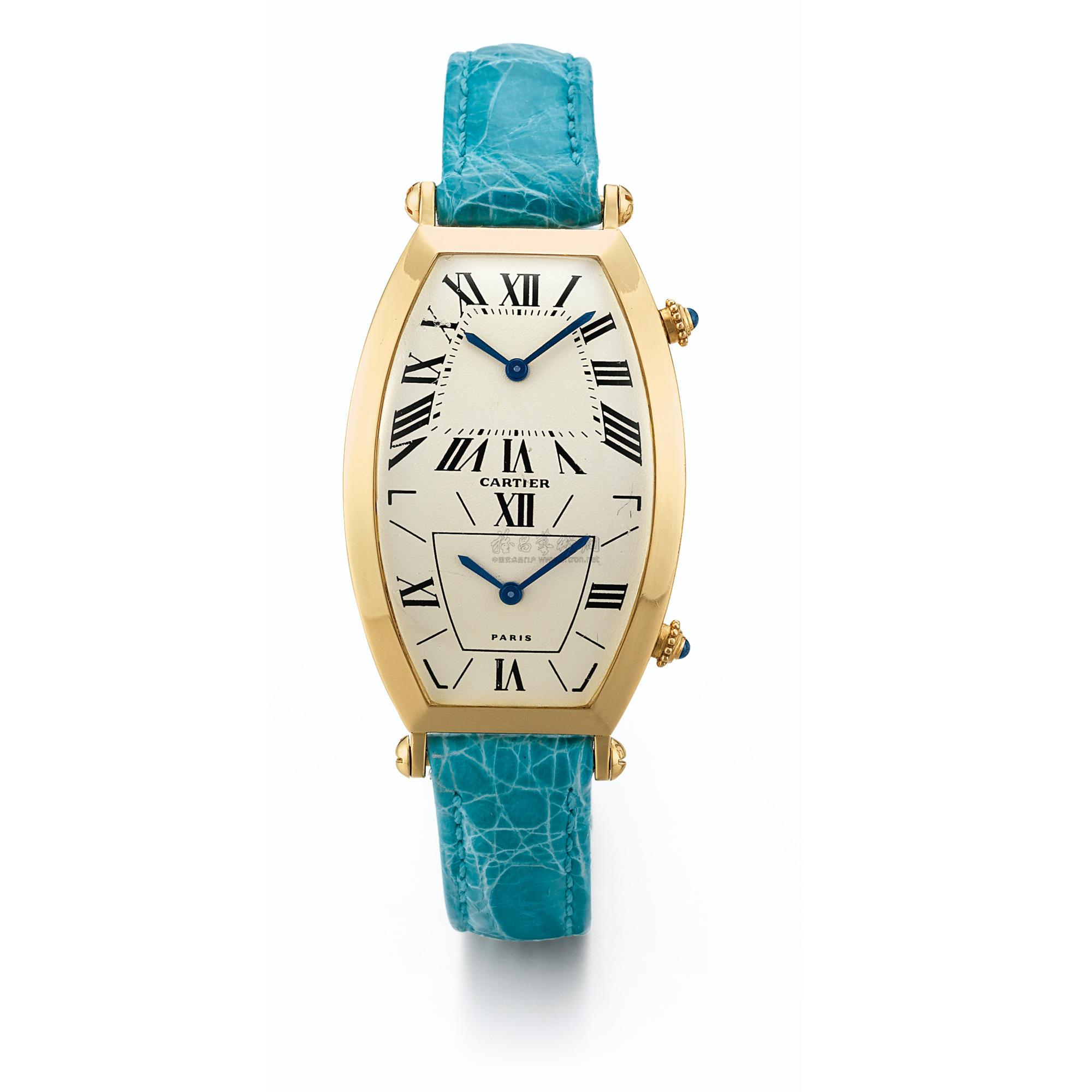 2039 cartier a yellow gold tonneau-form dual tim