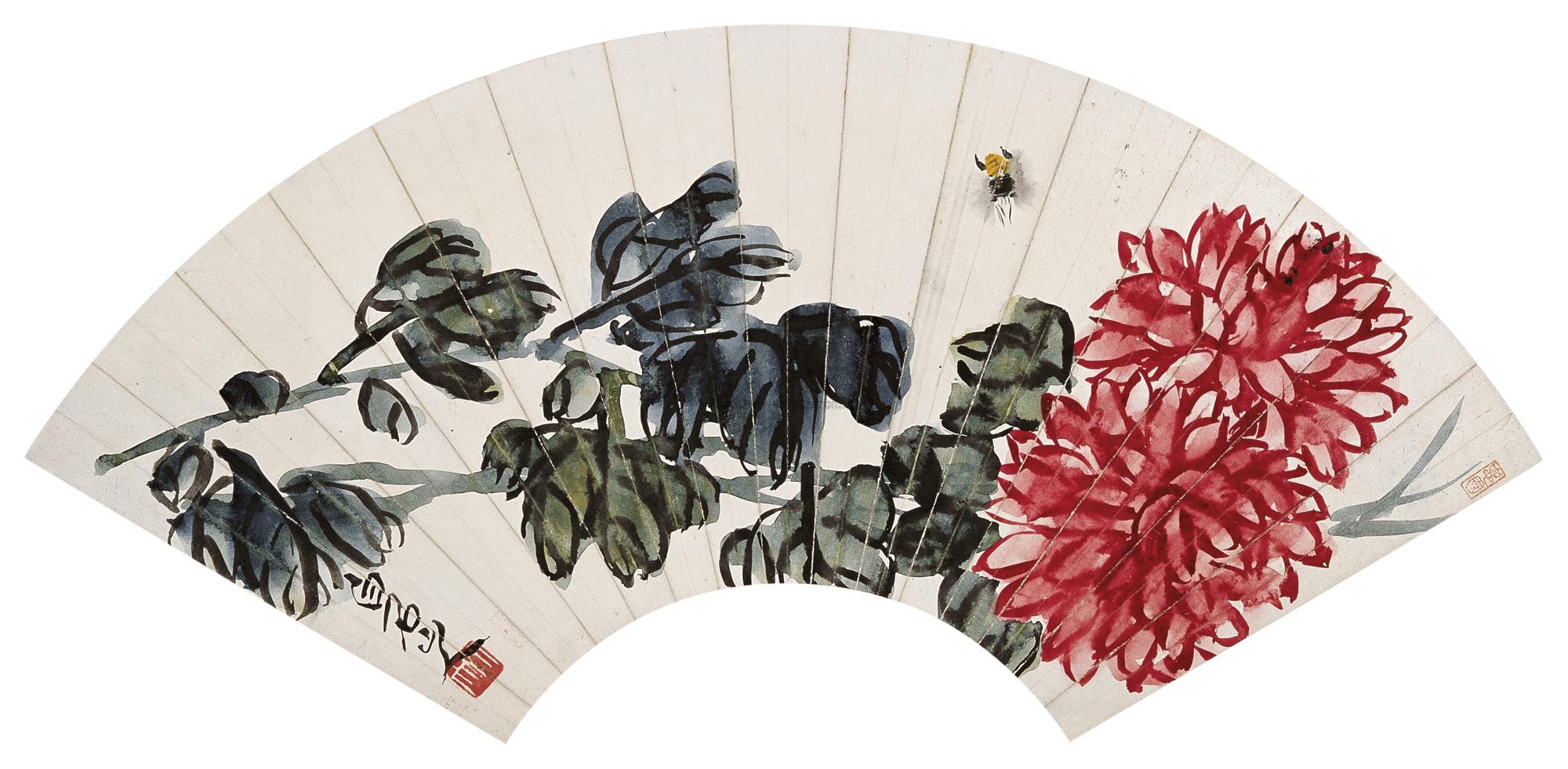 菊花国画扇形图片