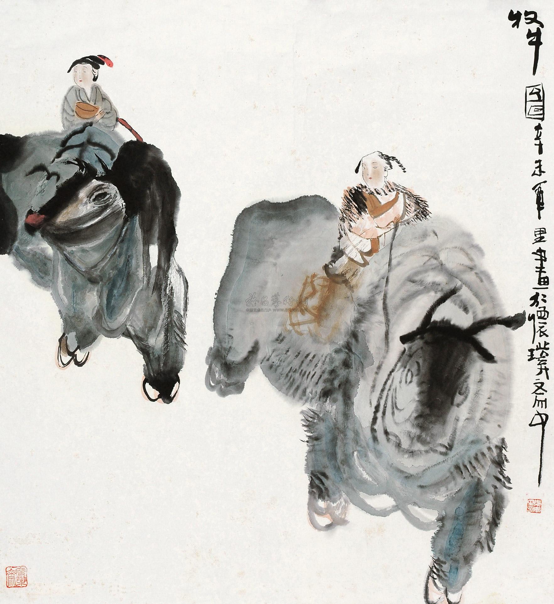 0030 牧牛图 镜片 设色纸本