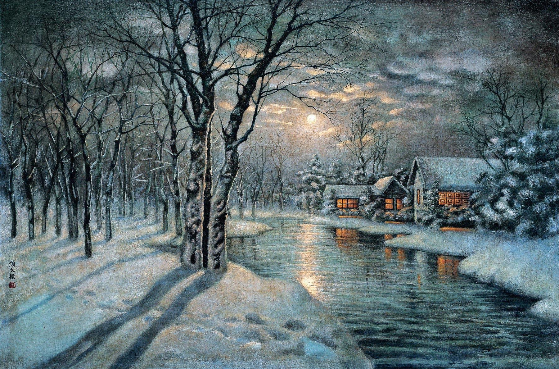 1867 雪夜 布面油画