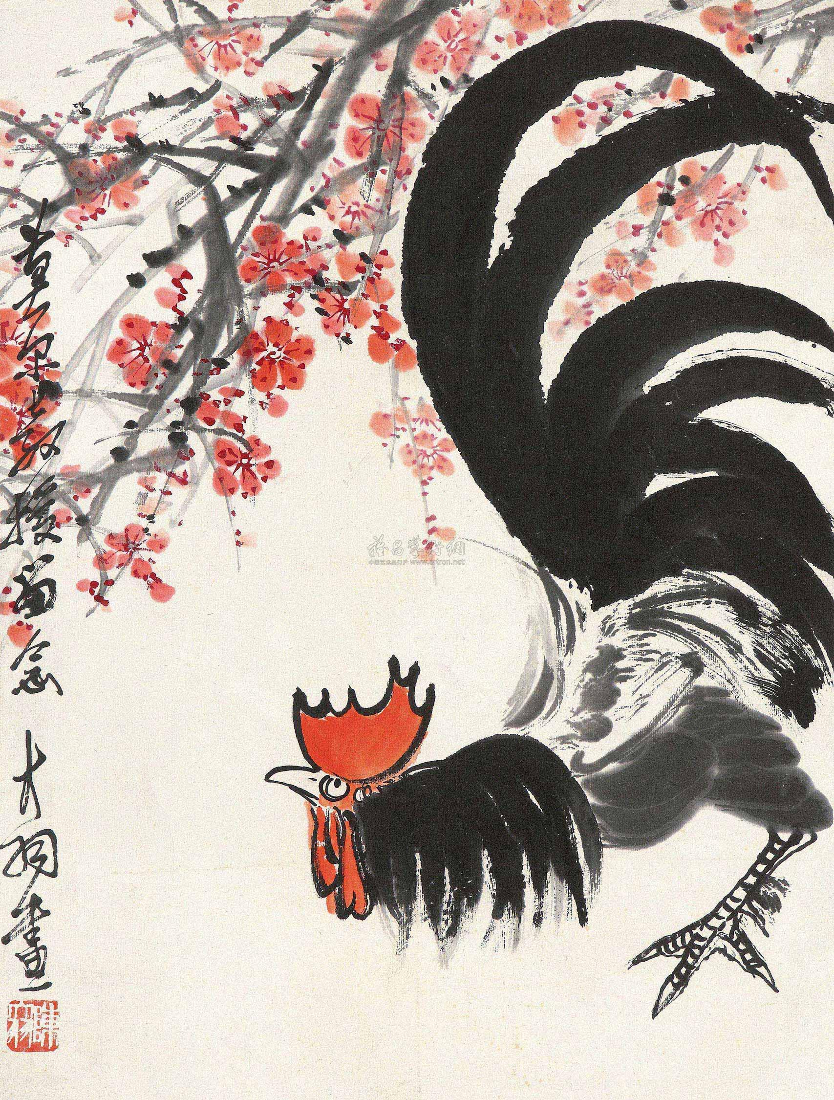 0425 大公鸡 立轴 设色纸本