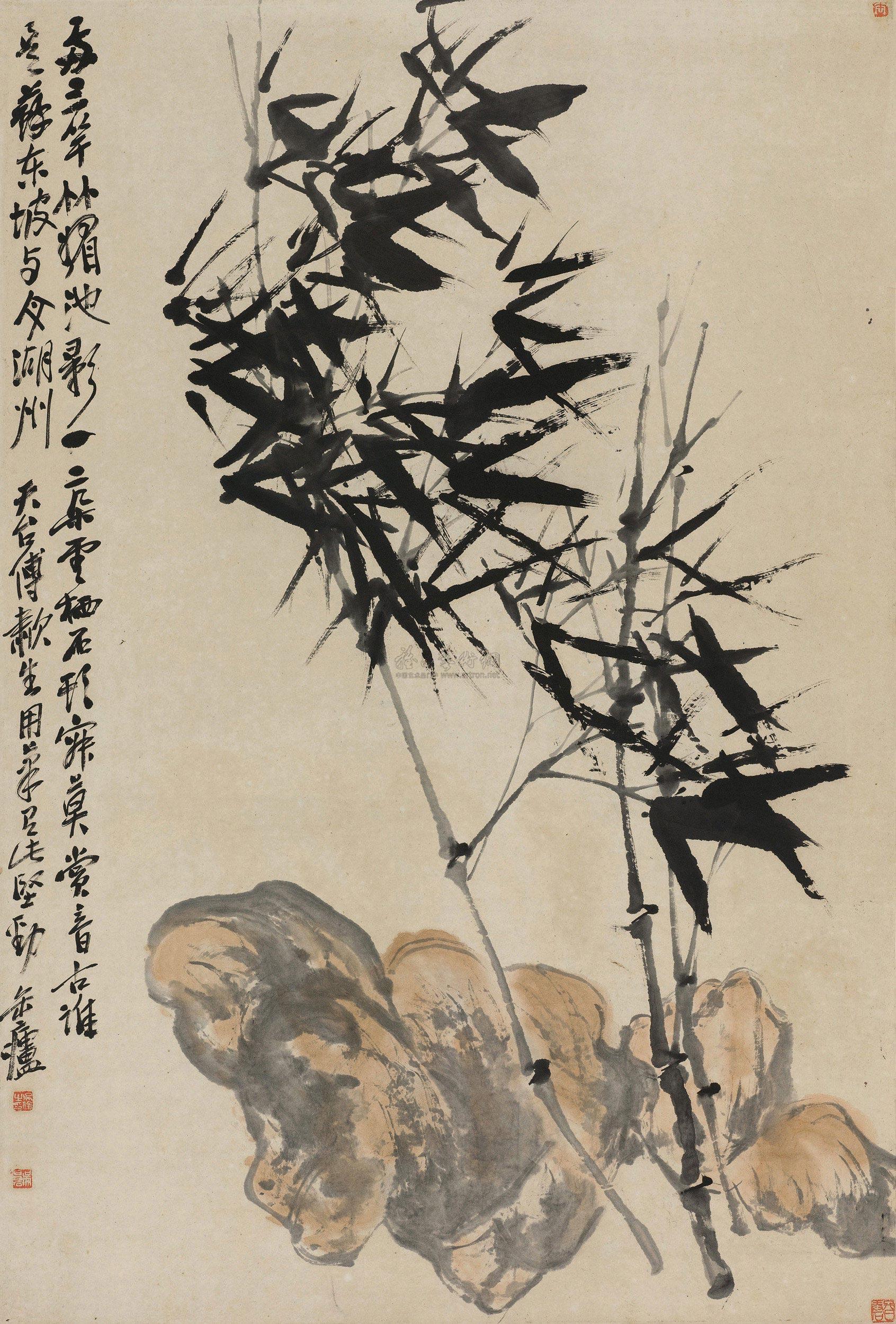 *0236 竹石图 立轴 设色纸本