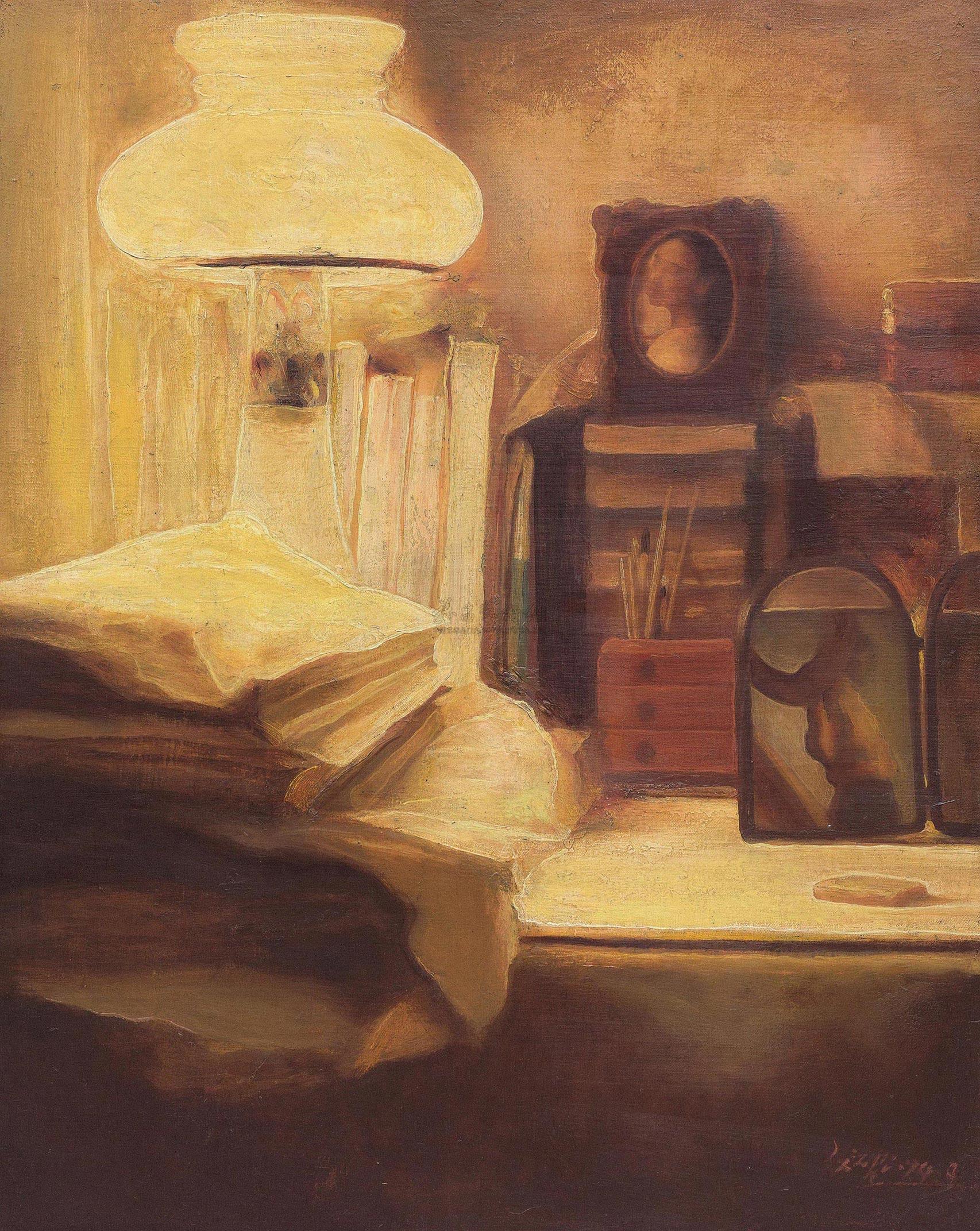 【1994年作 书桌上的灯光 油彩 画布】拍卖品_图片_价格_鉴赏_油画
