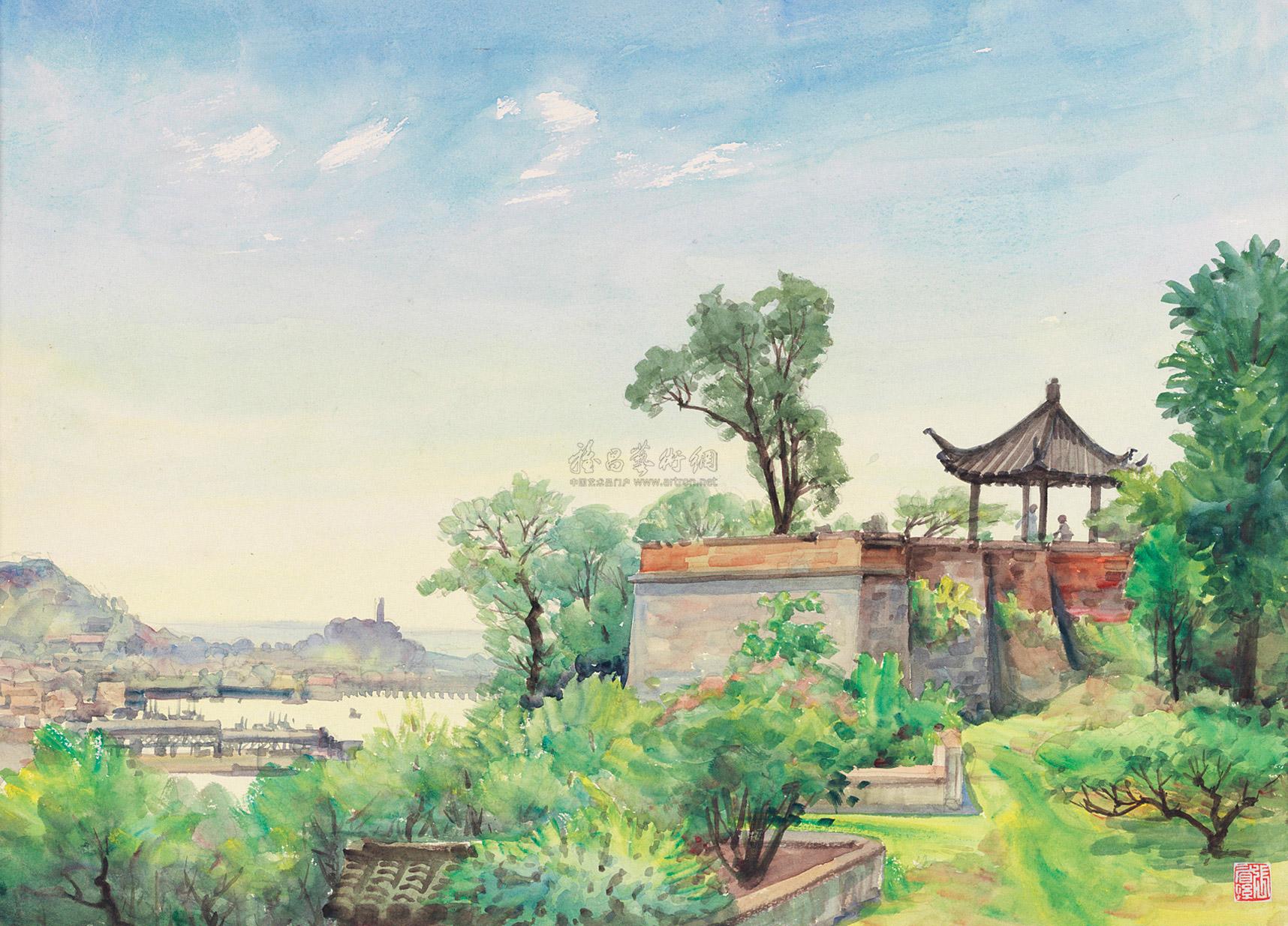 【1959年作 北固公园一角 水彩 纸本】拍卖品_图片_价格_鉴赏_水粉
