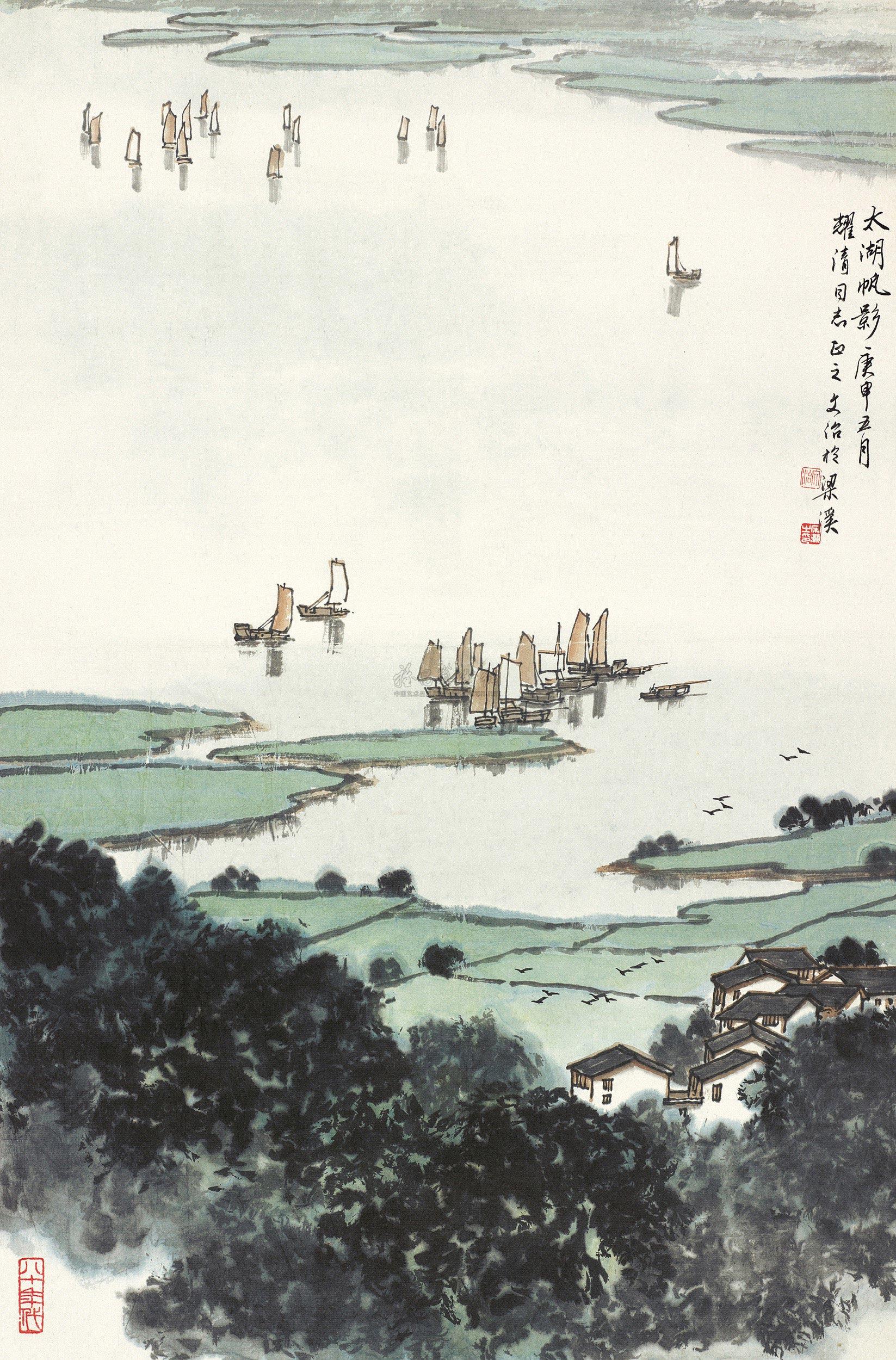 0110 太湖帆影 镜心 设色纸本