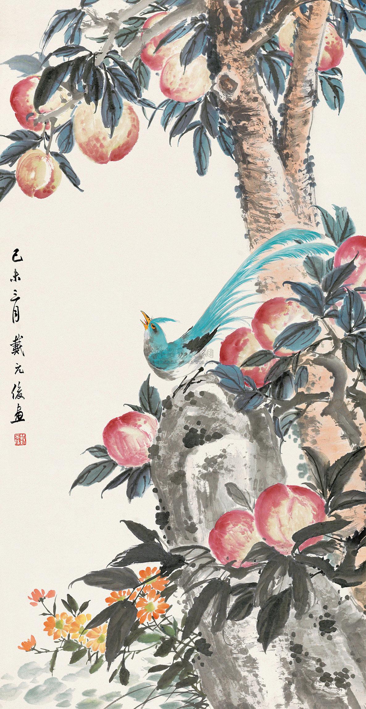0234 1979年作 双寿图 立轴 设色纸本